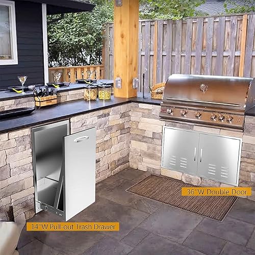 Miniatura 2 de AHLOKI Cajón de basura doble extraíble de acero inoxidable para cocina al aire libre, cajón de basura para papeleras comerciales de 10 galones (14