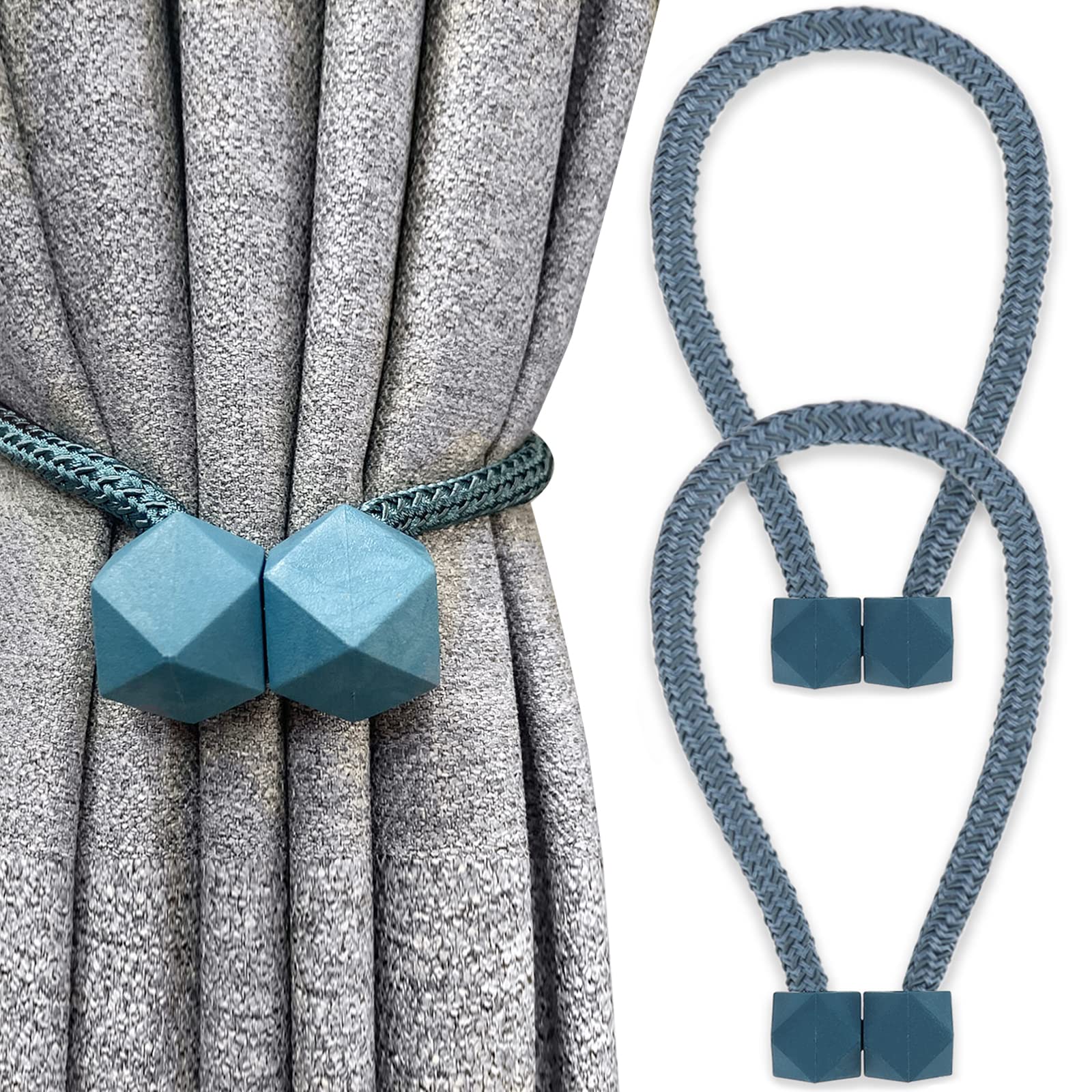 Yatinkim 2 Pack Magnetic Curtain Tiebacks Tie Backs Drapes Holders Window Draperies Decorative Accessories Blackout Sheer Farmhouse Shower Blue