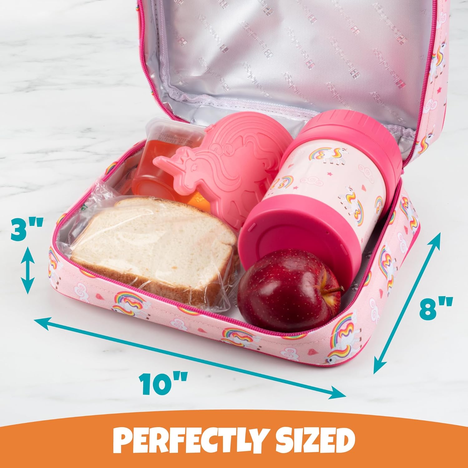 Bentology Insulated Lunchbox Kit w Matching Reusable thermos Food Jar & Hard Freezer Ice Pack- Kids Thermal Lunch Bag w Clip on Handle- Easy to Clean Water-Resistant- Mini Cooler Tote- Back to School