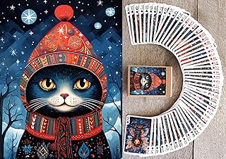 FLONZGIFT Fairytale Christmas Playing Cards (Poker Deck 54 Cards All Different) NaÃ¯ve Art Adorable Christmas Girls Fairies Dogs and Cats Wintery Landscapes Vintage Kids Book Illustration