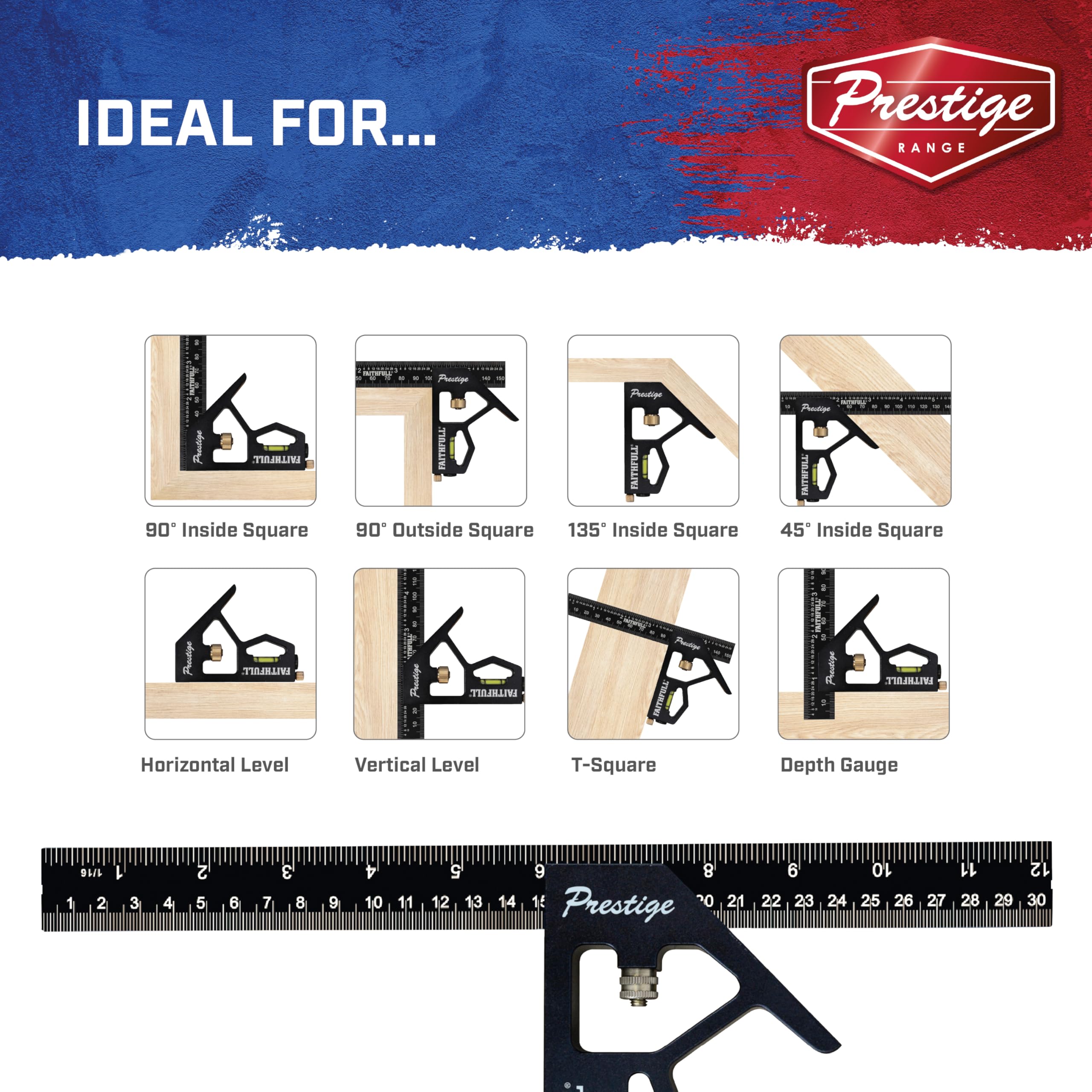 Faithfull Combinatie Winkelhaak 400 mm (16 inch) – Multifunctionele Meet- en Uitzetmeter met RVS Liniaal, Waterpas en Aftekenhulpstuk voor Houtbewerking en Metaalbewerking Faithfull Combinatie Winkelhaak 400 mm (16 inch) – Multifunctionele Meet- en Uitzetmeter met RVS Liniaal, Waterpas en Aftekenhulpstuk voor Houtbewerking en Metaalbewerking