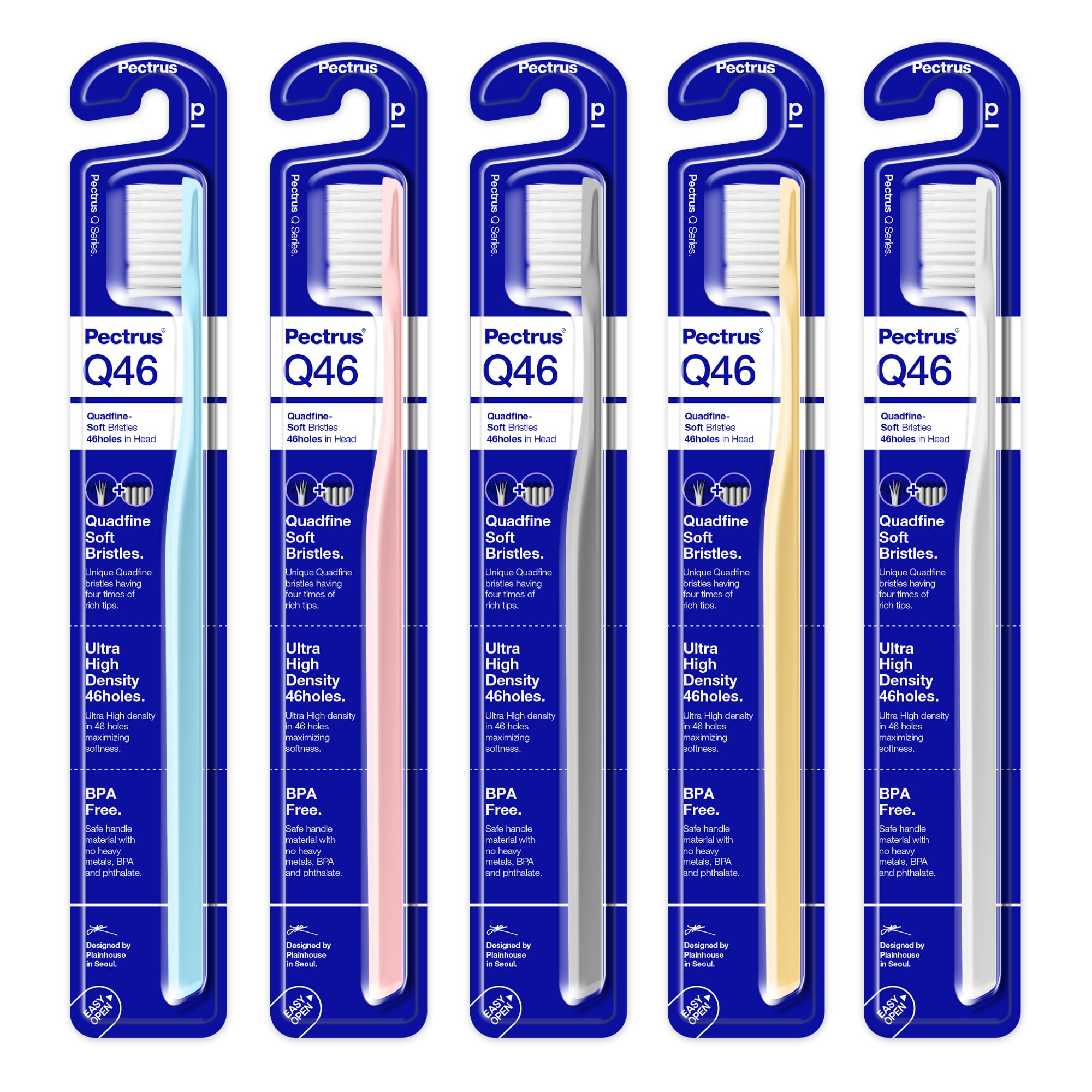 Soft Toothbrush Pack, 5 Count, Advanced Quad-fine Bristles Technology, Tapered Bristles for Sensitive Teeth, Gums & Deep Plaque Removal, Self Flossing Manual Toothbrushes, Assorted Colors