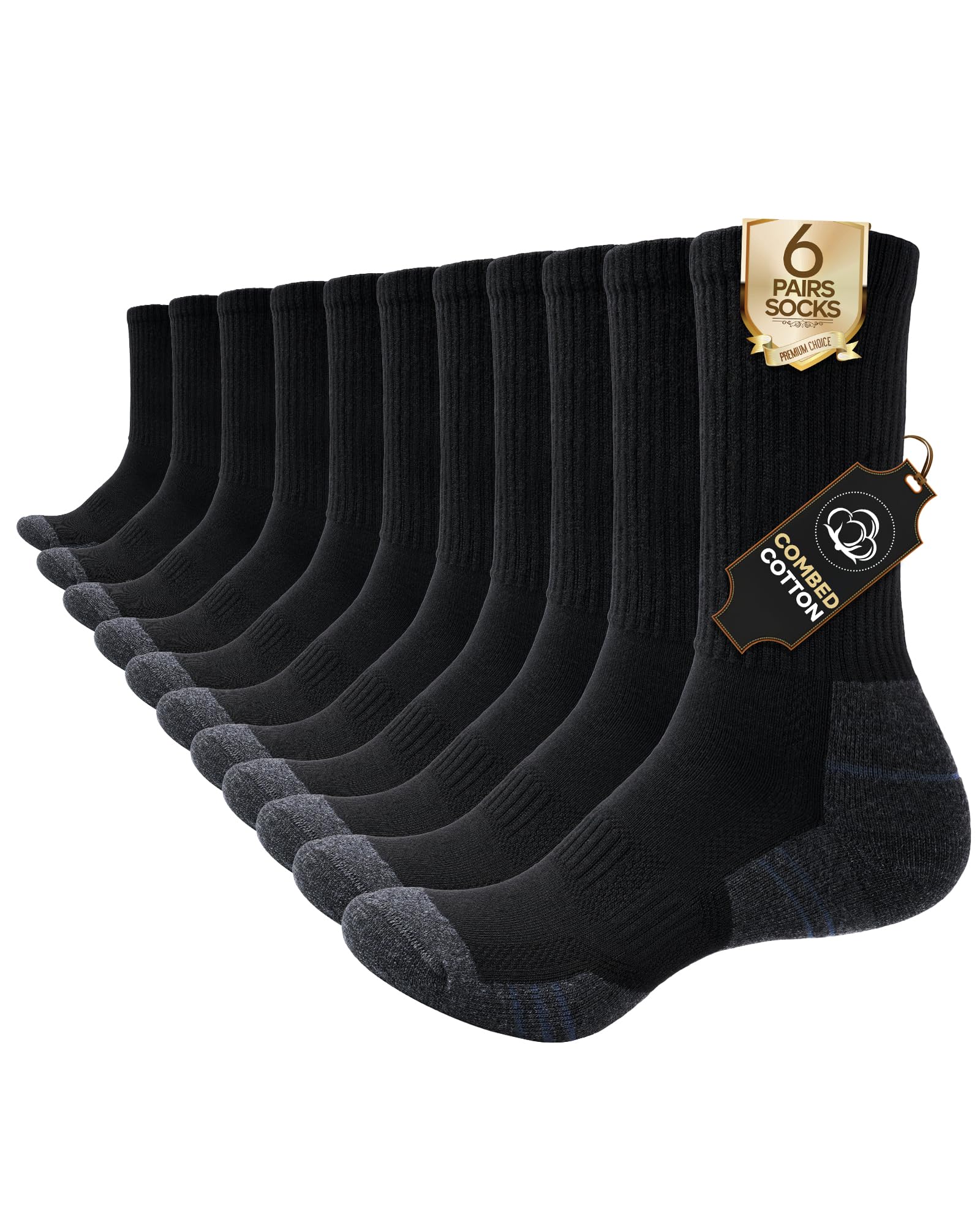 Vanfvok 6-Pair Thermal Cushioned Crew Socks for Hiking and Winter Work