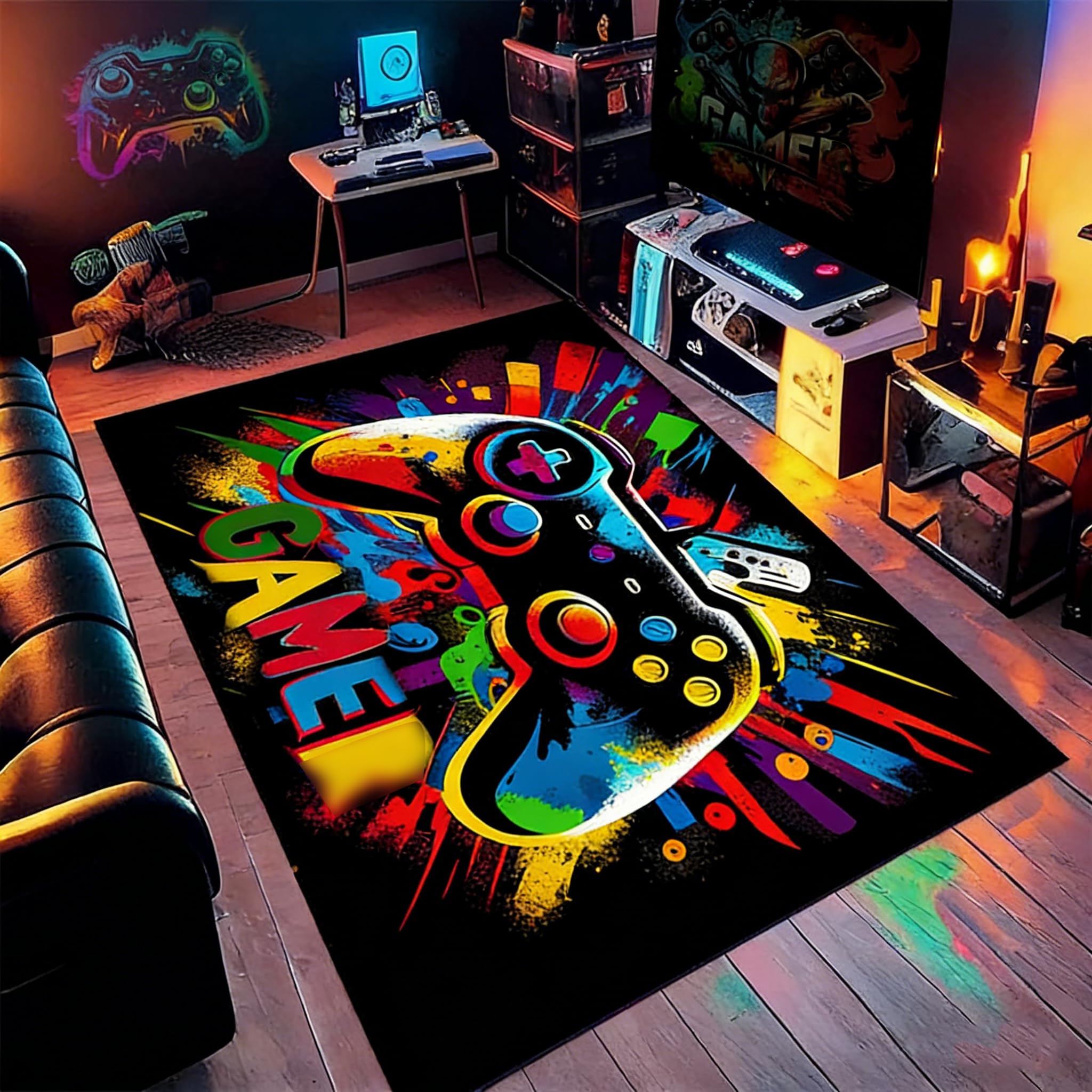 Tapis 3D Gamepad Motif de Manette de Jeu 120 x 160 cm, Tapis Manette De