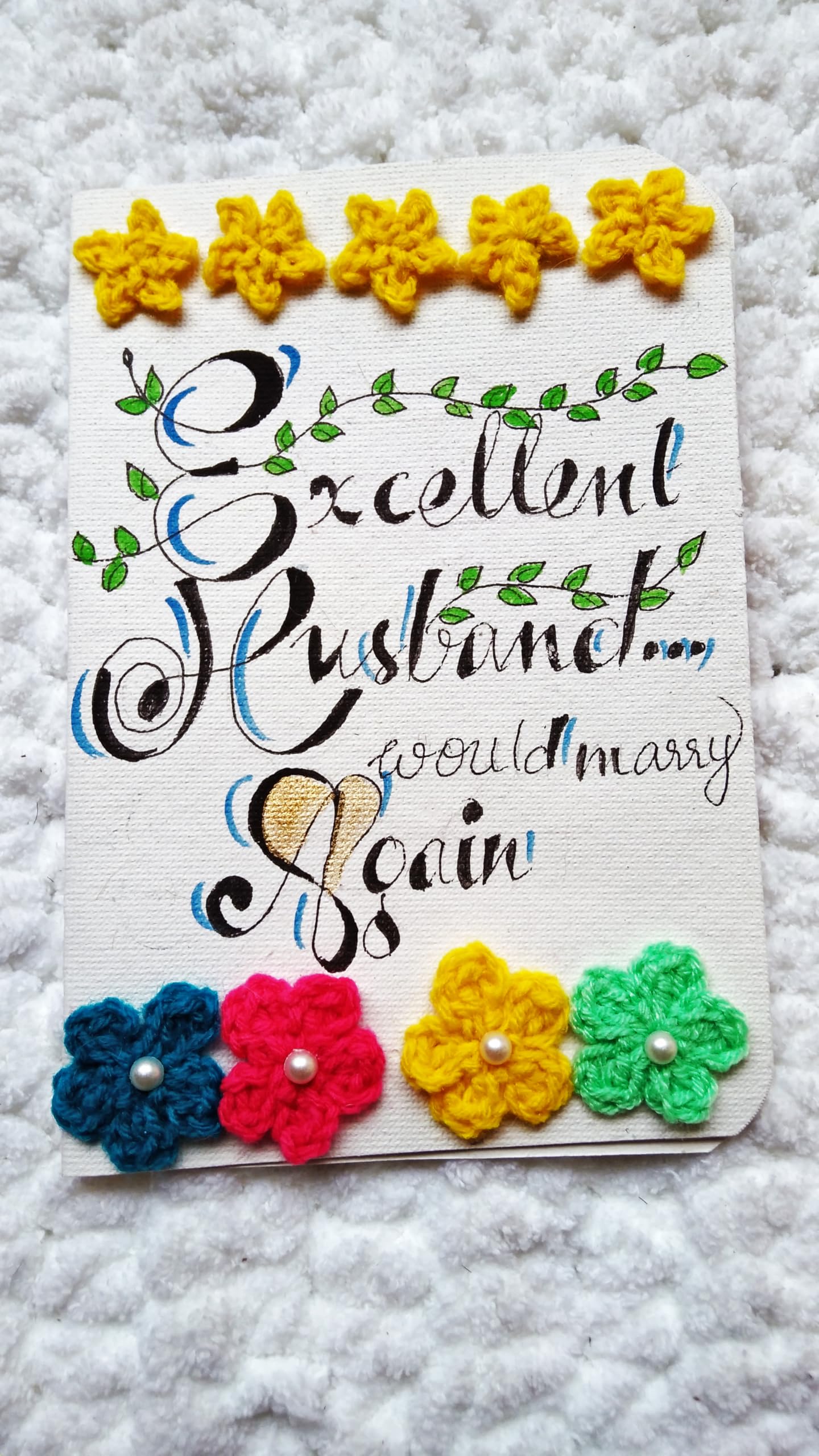 SKAISTA Handwritten Happy Birthday Greeting Card Anniversary Handknitted Crocheted Cute Hearts Hand Drawn Mandala Excellent Husband Would Marry Again 4