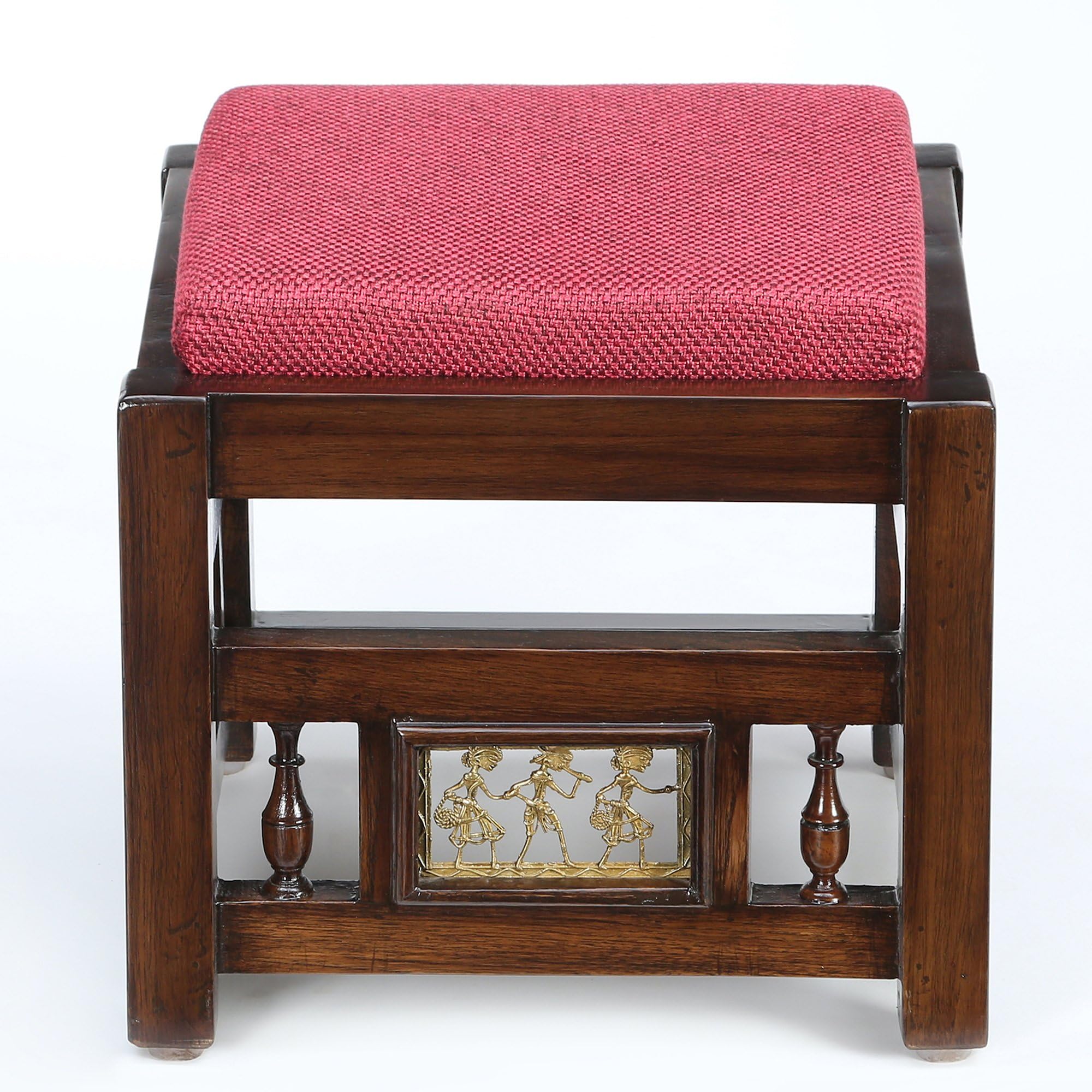 Coco Pouffe with Red/Beige Upholstery (13.5x13.5x13)-image-15