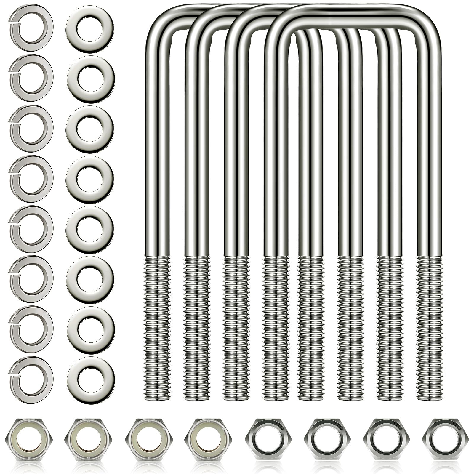 4 Pcs Hotop 304 Stainless Steel Square U-Bolt Boat Trailer U-Bolts with Washers and Nuts l Heavy Duty U Bolt for Sailboat Trailer Automobiles