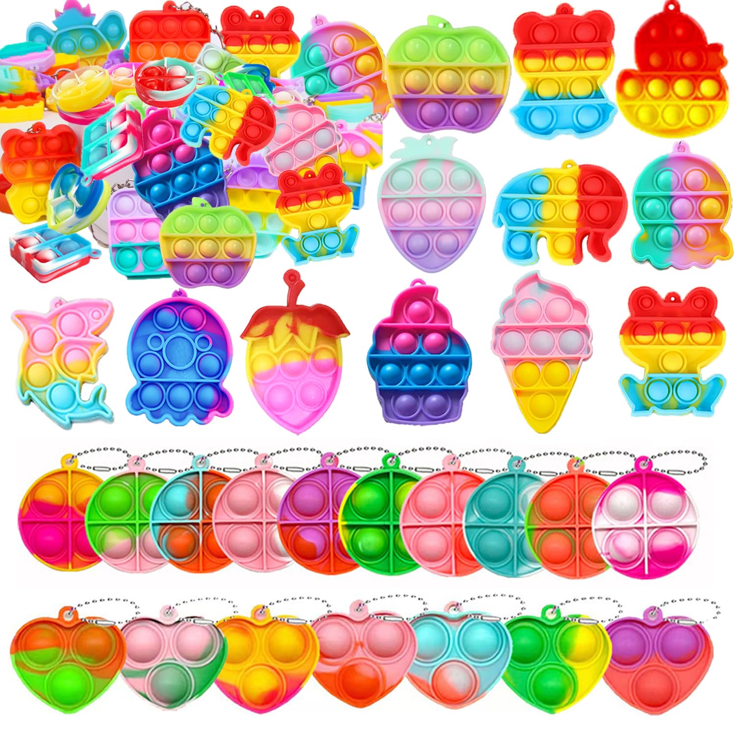 32pcs Pop Fidget Toys Party Favors for Kids, Mini Keychains Treasure Box Toys for Classroom, Prize Box Toys, Goodie Bag Stuffers Pinata Fillers Stress Relief