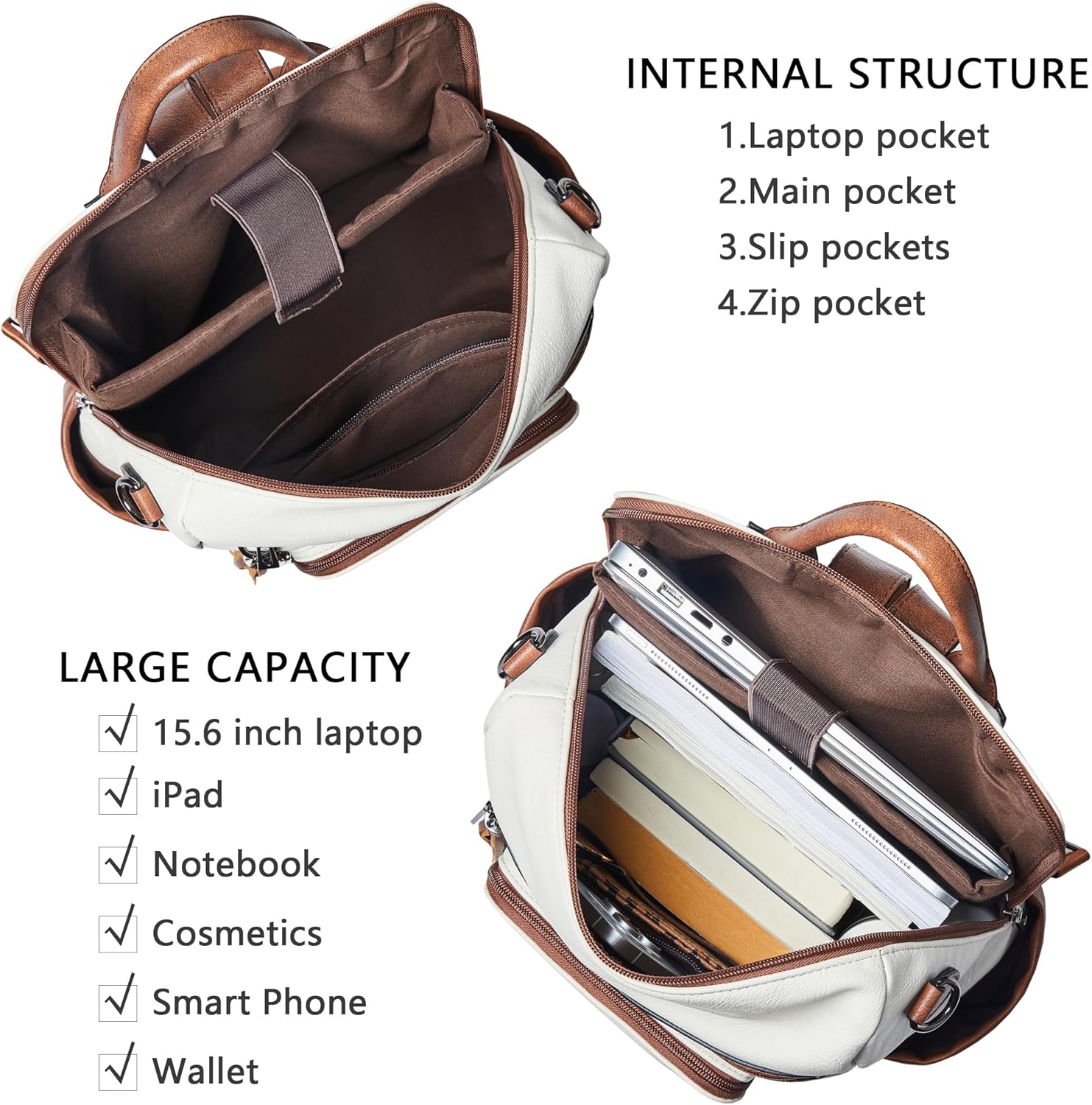 Shrrie Fashion Vegan Leather Backpack Purse for Women,Fits 15.6 Inch Laptop for Work Travel School - Image 3