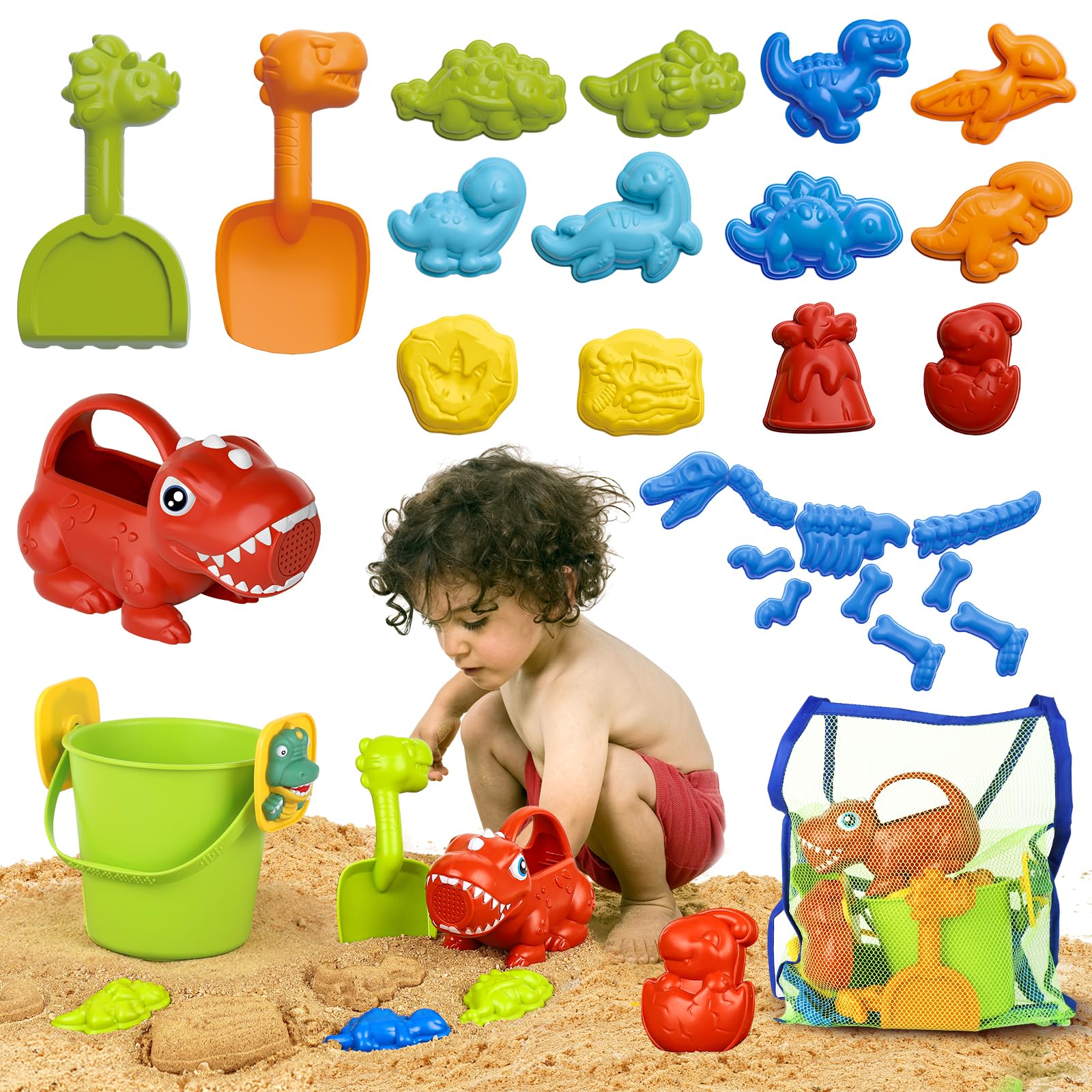 Lehoo Castle Juguetes Playa, 30 Piezas Niños con Cubo, Palas, Dinosaurio Moldes de Arena, Juegos Bebe Niños