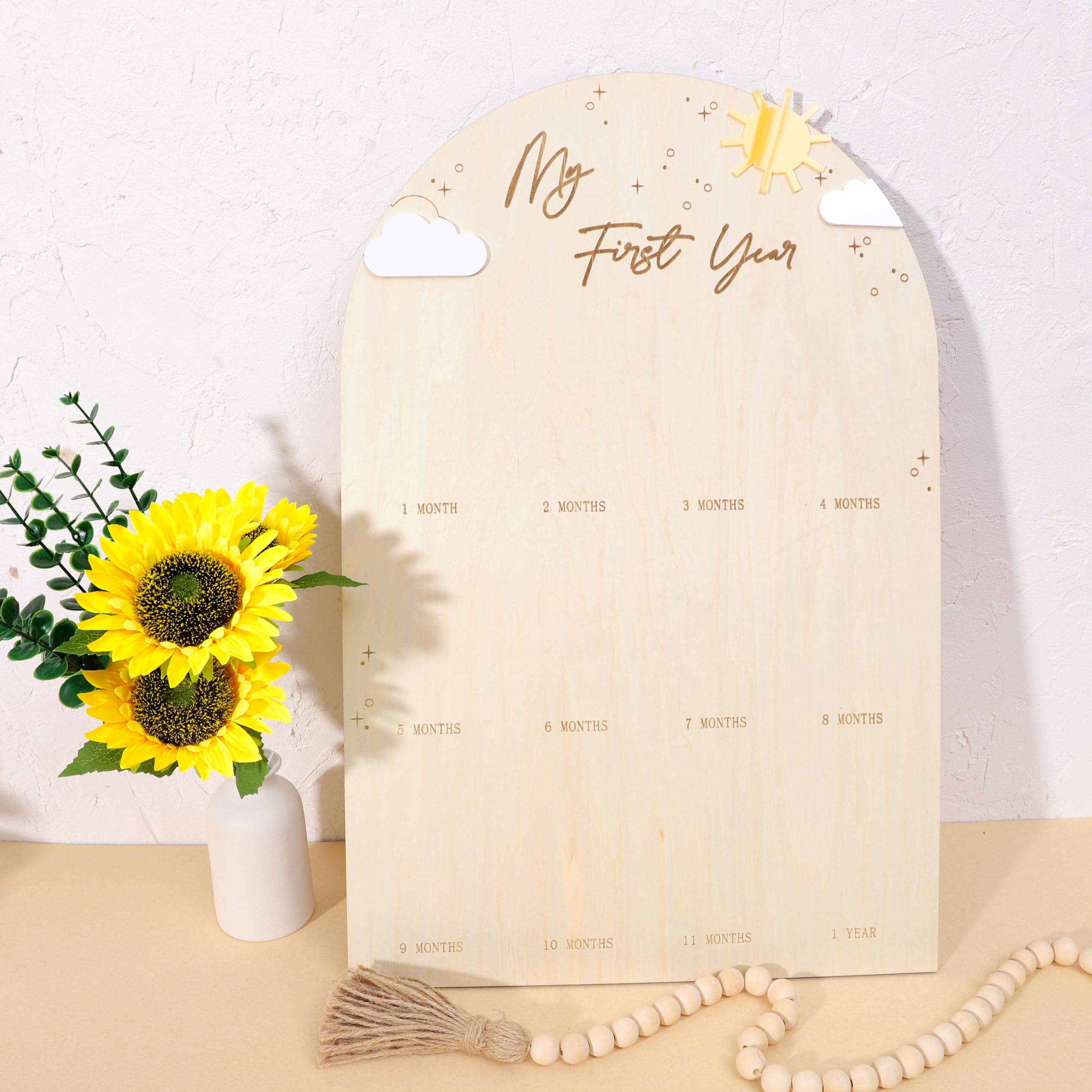 YOU ARE MY SUNSHINE ONE YEAR OLD PHOTO BOARD, My First Year Photo Display Wood Board, Sun Theme Monthly Milestone Photo Board, You Are My Sunshine dekoracja na 1. urodziny, ramka na zdjęcia 12
