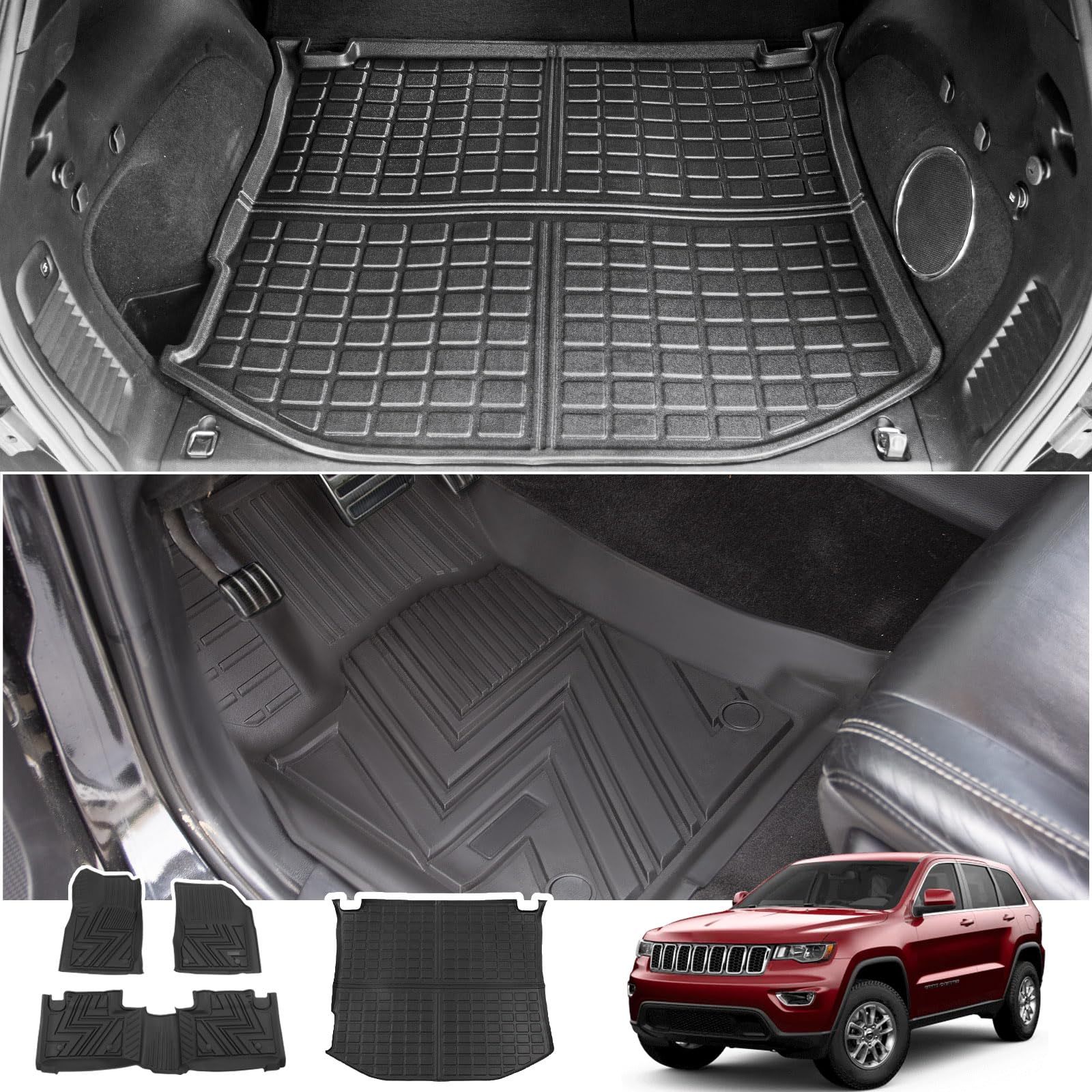Photo 1 of powoq Floor Mats Compatible with 2011-2021 Jeep Grand Cherokee Cargo Mat Floor Liner TPE Replacement for 2011-2021 Jeep Grand Cherokee Accessories (Fit Grand Cherokee, Rear Trunk Mat+Floor Mat) Rear Trunk Mat+Floor Mat Fit Grand Cherokee