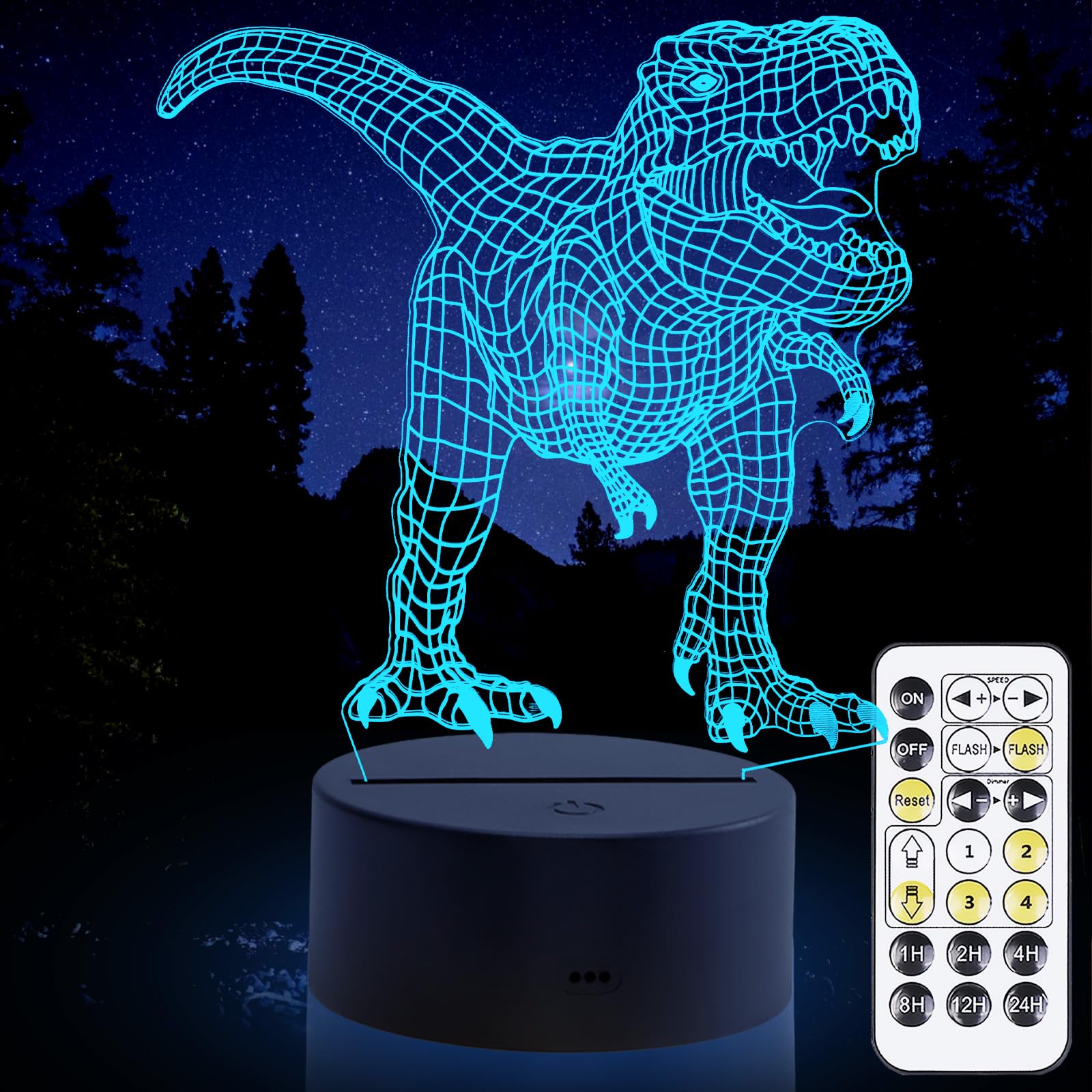Dinosaur Night Light, 3D LED Night Lamp for Boys -Dinosaurs Themed Room Lamps, Optical Illusion Lamp with Remote Control, Perfect for Kids' Room Décor, Cool Gifts for Dinosaur Lovers (T-Rex2)