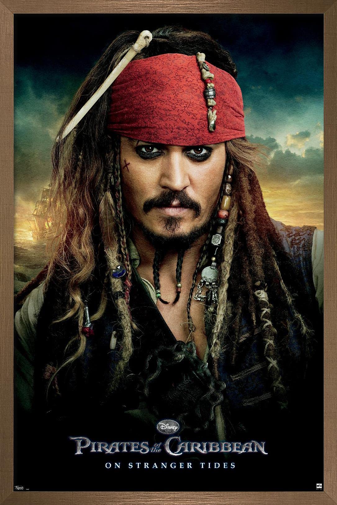 Poster Pirates des Caraïbes Disney cadeau idéal pour cinéphile avec cadre bronze authentique
