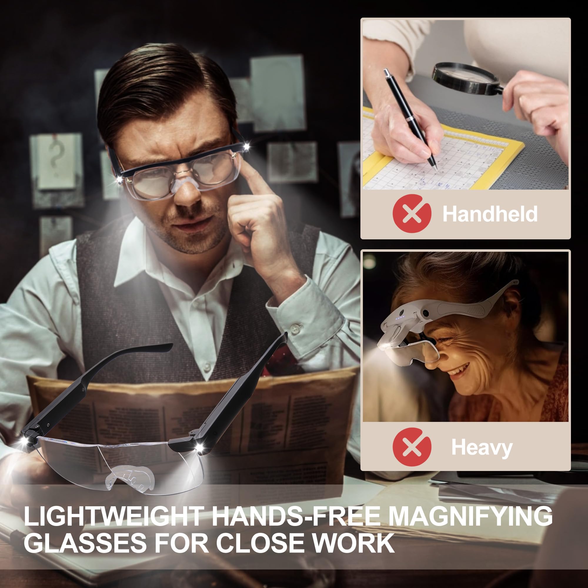 Lighted Magnifying Glass – 4X Magnification, 36 LED Lights, Large 4.3x7 Inch View Area