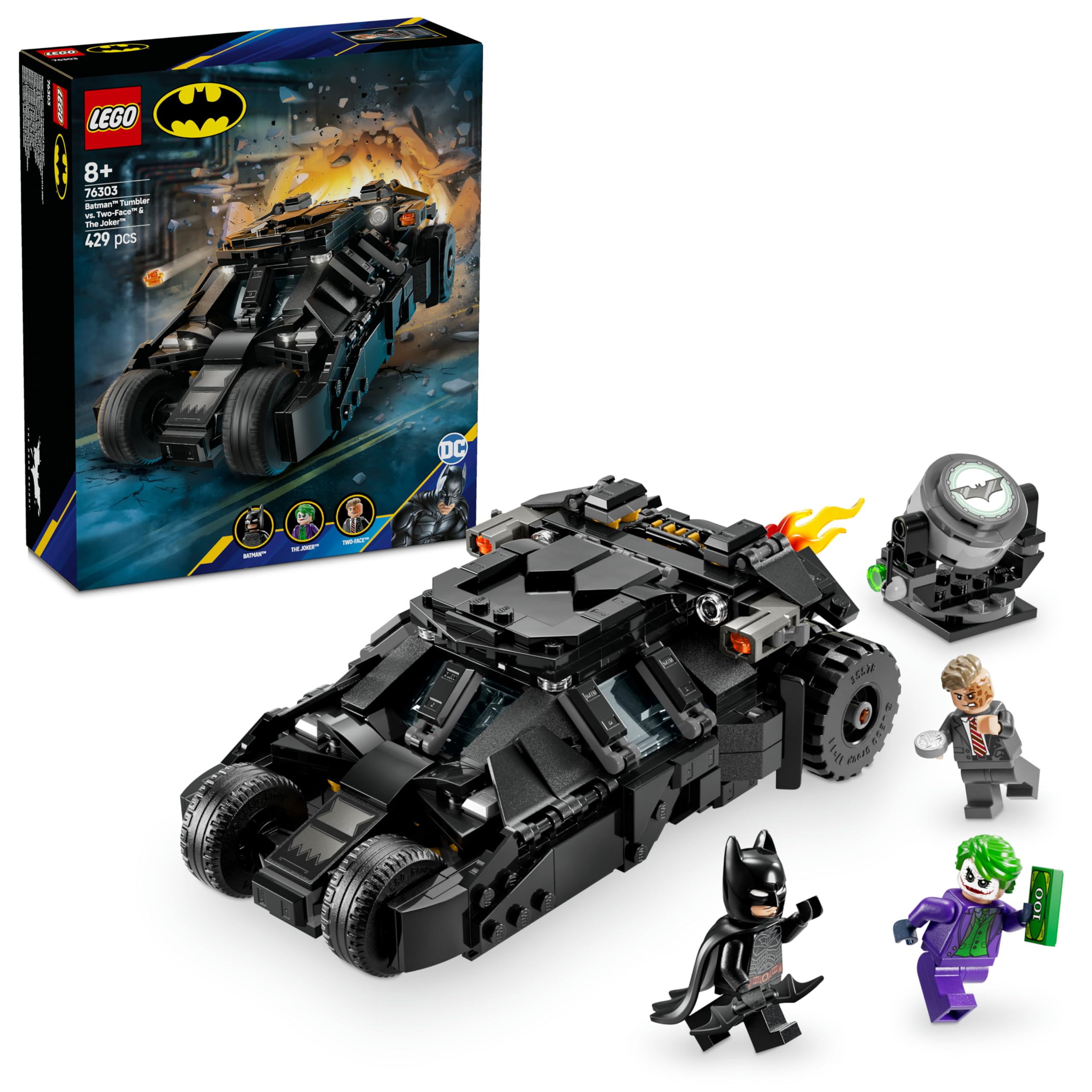 LEGO DC Tumbler di Batman Contro Two-Face e The Joker - Macchina Batmobile Giocattolo da Costruire con 3 Minifigure, Giochi da Supereroi per Bambini e Bambine da 8 Anni in su, Idea Regalo 76303