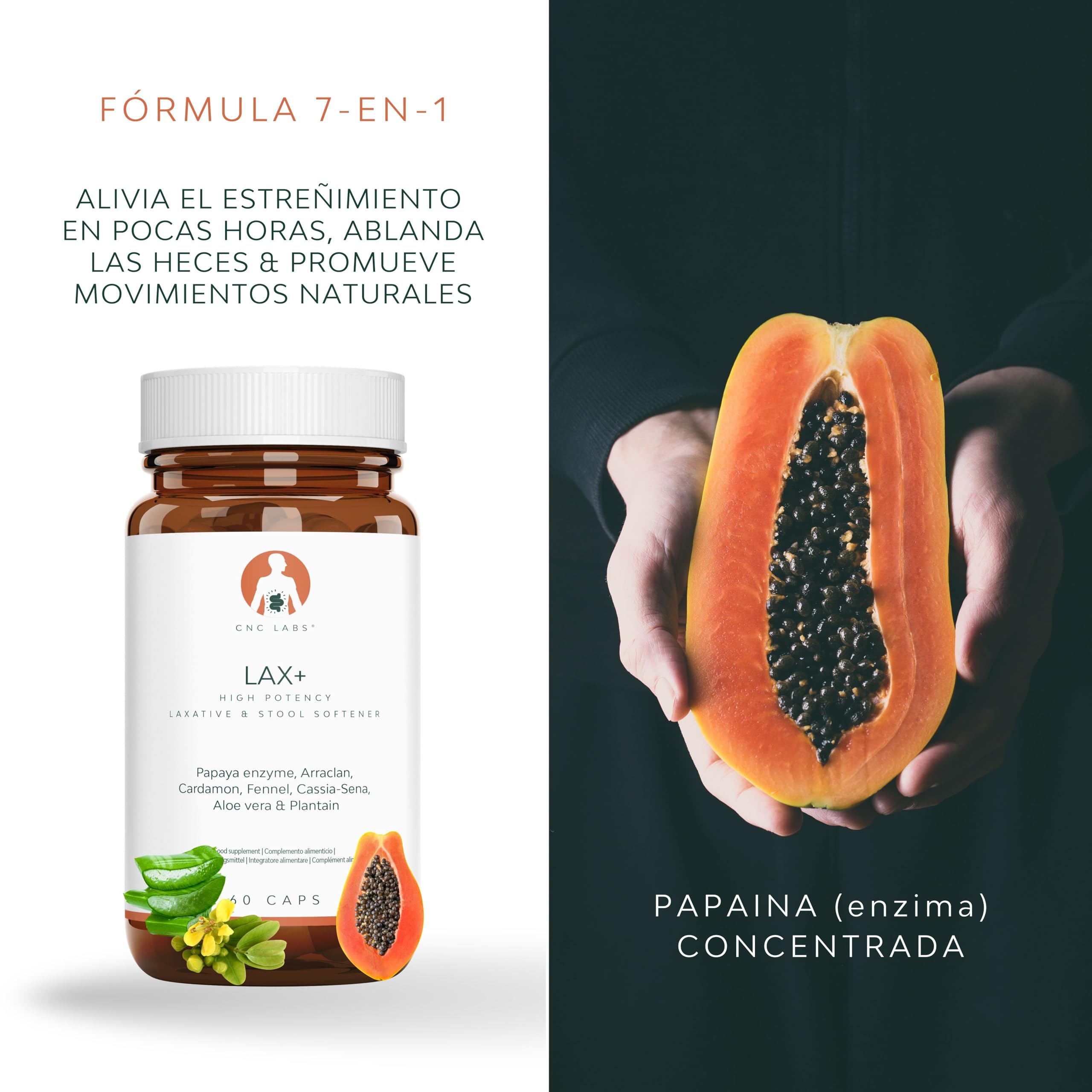 Laxante LAX+ 2x botellas, Alivia el Estreñimiento Adultos 100% Natural & Vegano, Ablanda las Heces, Efectivo & Rapido con Papaya, Arraclan, Cardamo, Hinojo, Sena, Aloe & Plantago