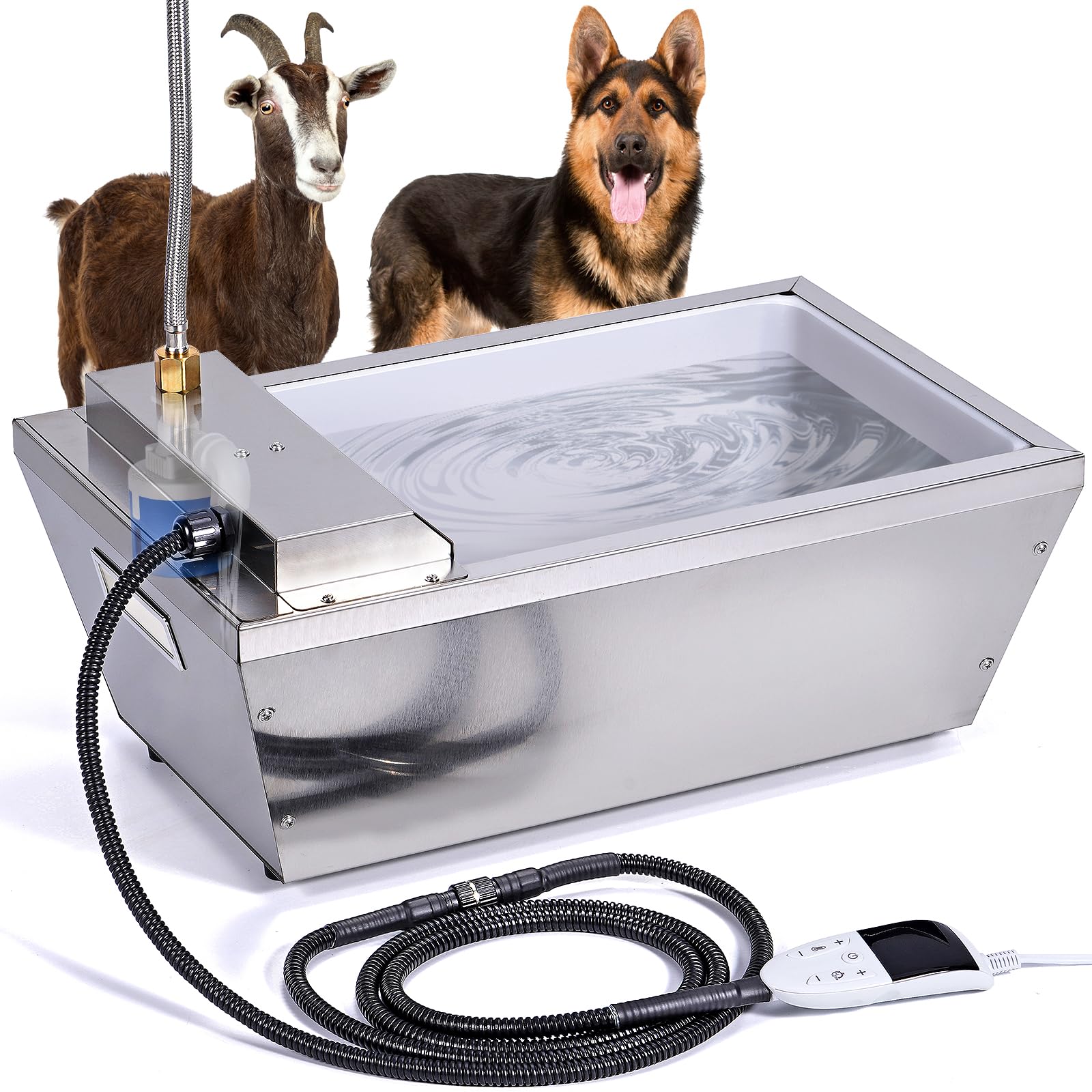 Heated Automatic Livestock Water Trough Heated Dog Water Bowl Outdoor Thermal Water Trough Auto Waterer for Large Dogs Horse Cattle Goat Sheep Pig, Adjustable Temperature & Timer