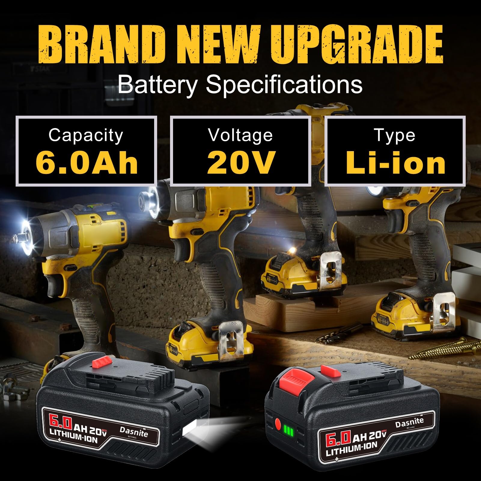 VANON 6.0Ah Replacement for Dewalt 20v Max Battery Compatible with Dewalt Battery20 Volt Lithium Ion DCB200 DCB204 DCB206 DCB201 DCB203 DCB181 DCB180 DCD/DCF/DCG/DCS Series Dasnite 2 Pack.