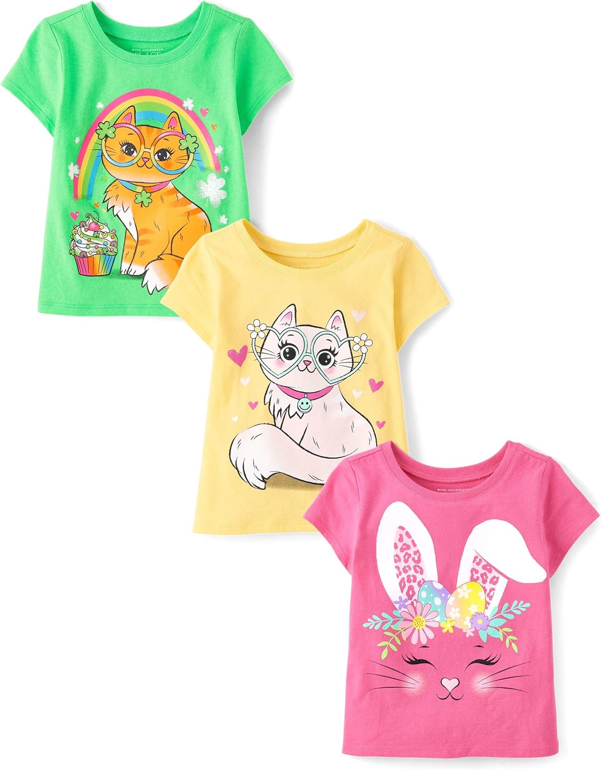 The Children's Place Baby-Girls and Toddler All Holidays,Birthdays Short Sleeve Graphic T-Shirts,3 Pack