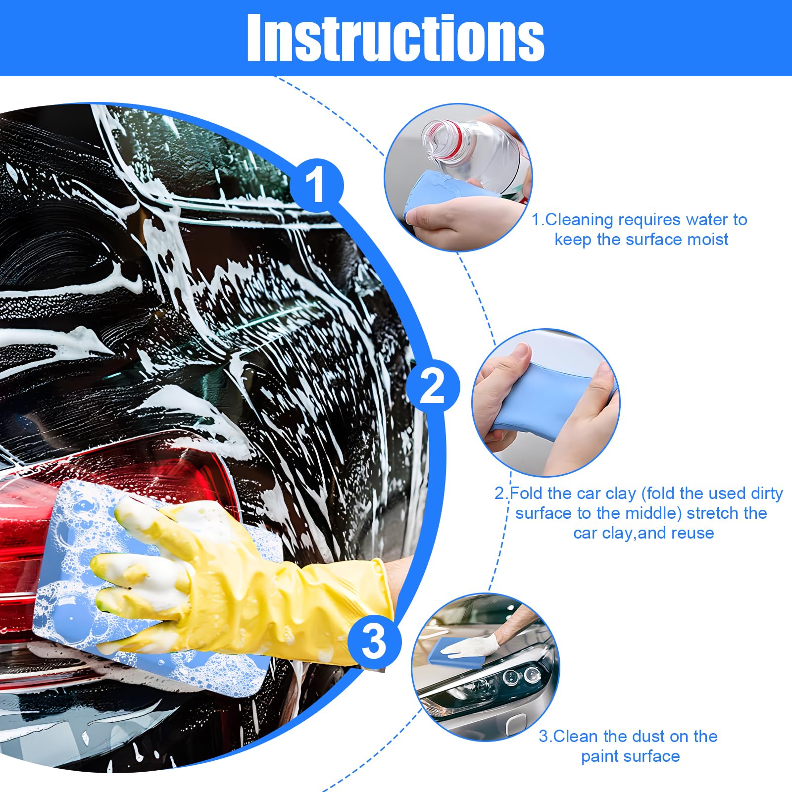 3 Piezas Barra De Arcilla De Coche,Arcilla Para Automóviles,Barra De Arcilla Limpiador De Autos,Limpiador De Barra De Arcilla Mágica,Arcilla Limpiadora Coches,Car Clay Para Detailing Coche