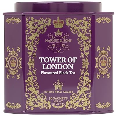 Harney & Sons Tower of London Black Tea with Stone Fruit, Bergamot and Honey Flavors | 30 sachets, Historic Royal Palaces Collection Tin Design May Vary