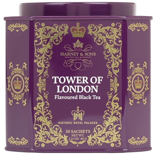 Harney & Sons Tower of London | 30 Sachets of Black Tea w/ Vanilla, Black Currant, Caramel, and Honey, Historic London Tea