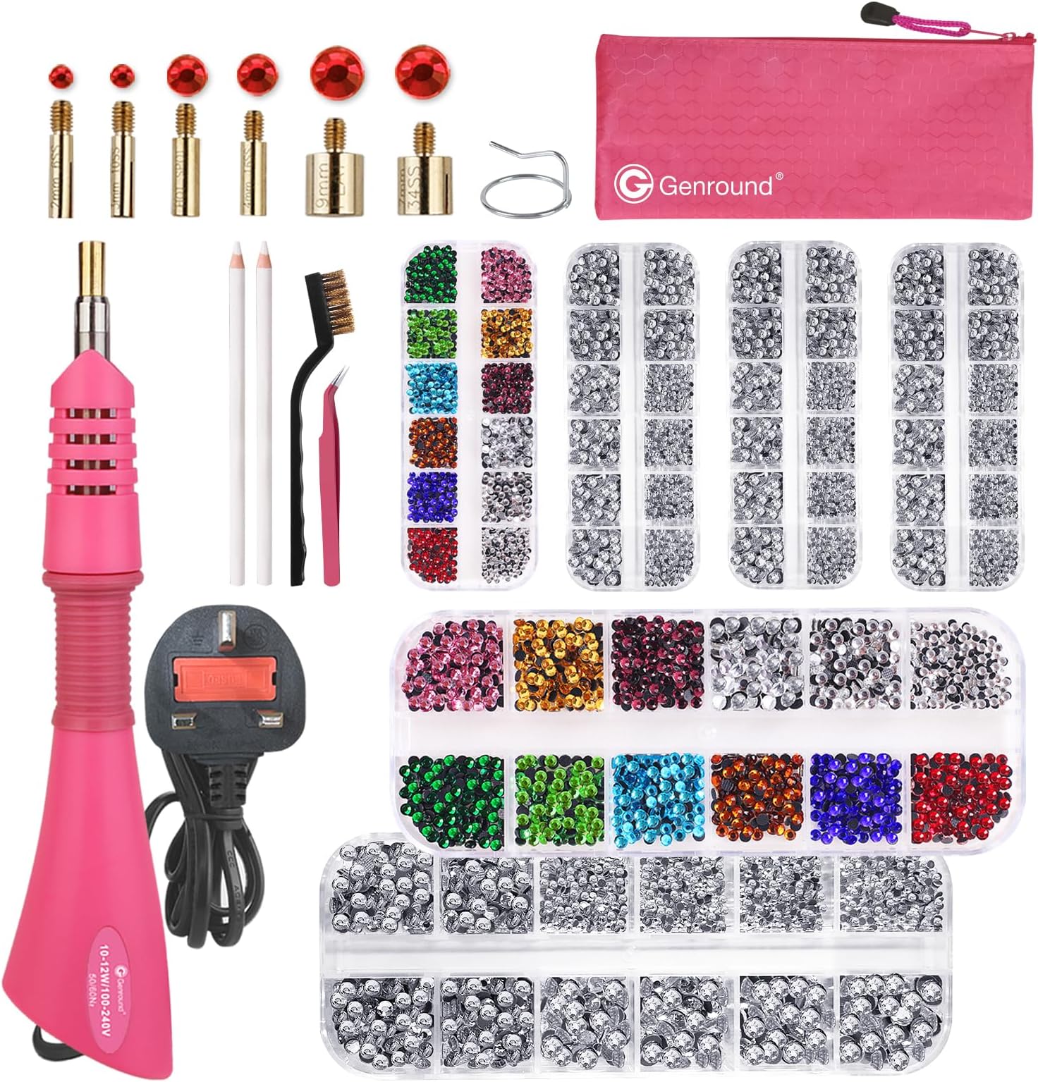 Hotfix Applicator Tools, Iron-on Hotfix Rhinestone Wand Tool with 6 Boxes of Flat Back Gems Round Crystal Bedazzler Kit Jewel Hot Fix Applicator, Professional Designed