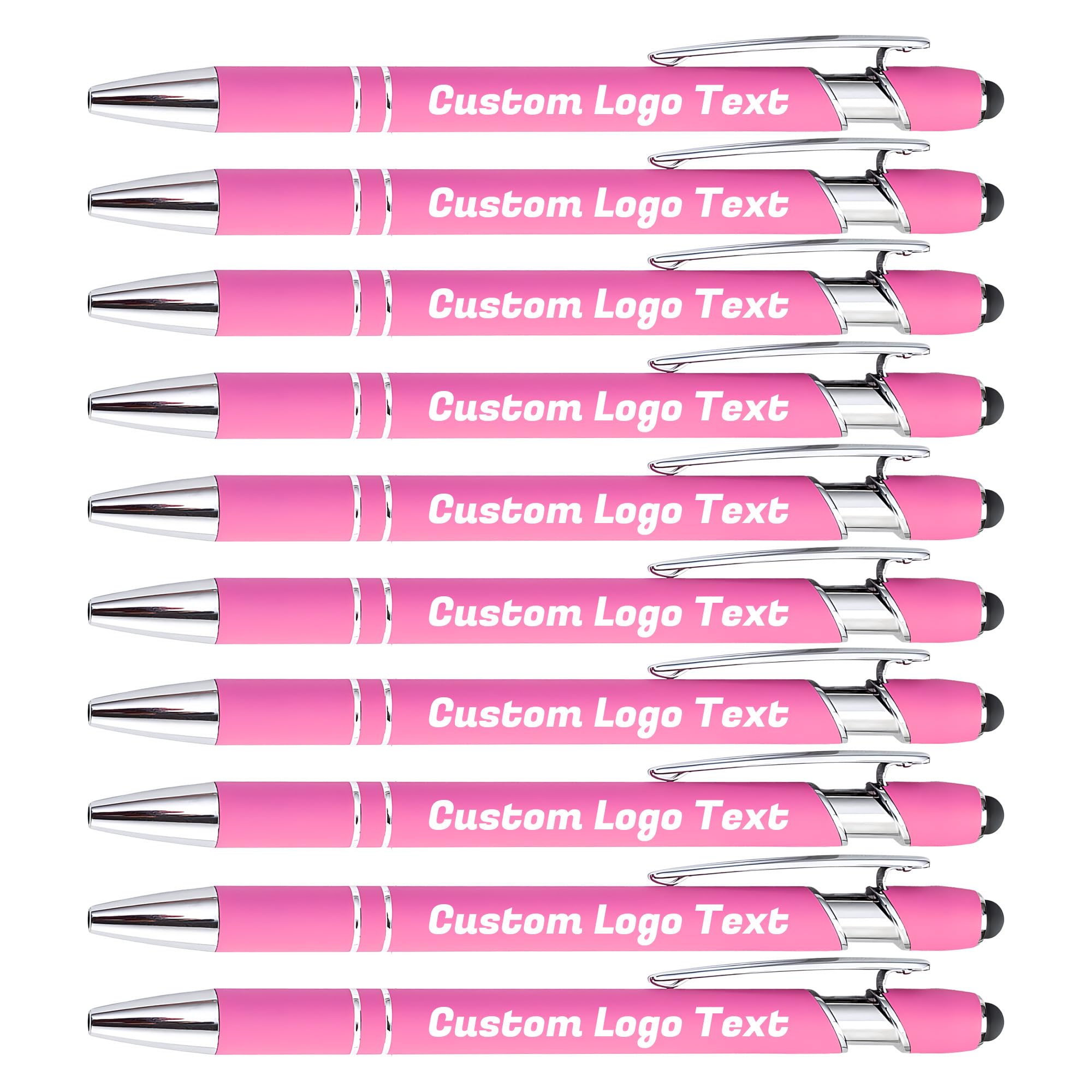HEYZARDA Personalized Pens with Name Text Logo Custom Ballpoint Pen for Business Office Events with Stylus for Touchscreen 50 Pcs Rose