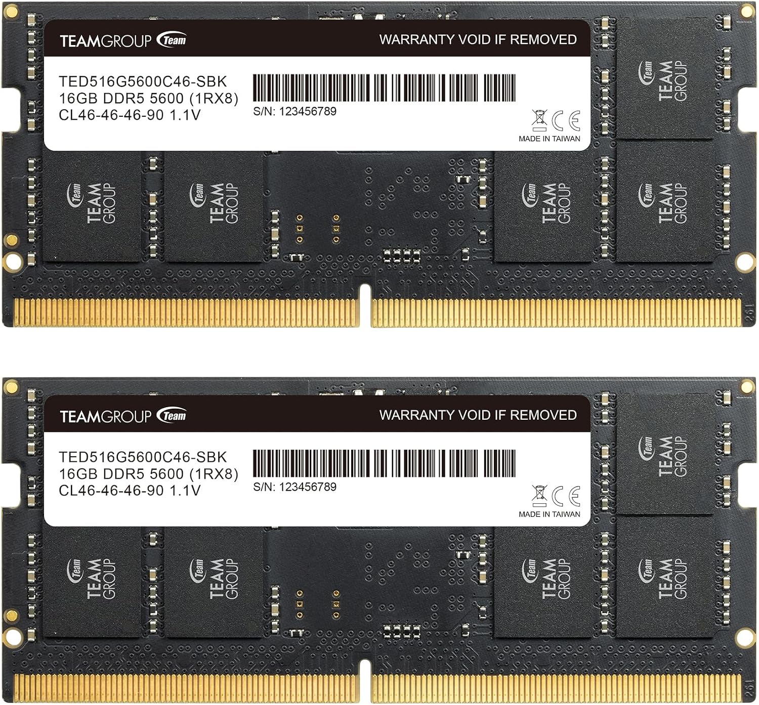 Elite SODIMM DDR5 32GB (2x16GB) 5600Mhz (PC5-44800) CL46 Non-ECC Unbuffered 1.1V 262 Pin Laptop Memory Module Ram - TED532G5600C46ADC-S01