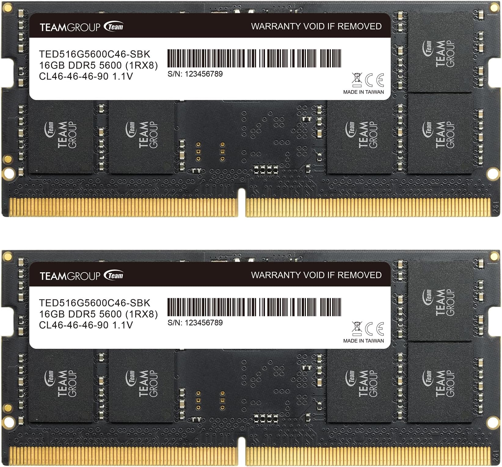 TEAMGROUP Elite SODIMM DDR5 32GB (2x16GB) 5600Mhz (PC5-44800) CL46 Non-ECC Unbuffered 1.1V 262 Pin Laptop Memory Module Ram - TED532G5600C46ADC-S01