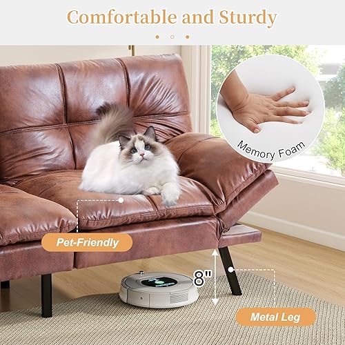 Miniatura 5 de Opoiar Futón, sofá cama convertible, moderno sofá cama de dos plazas, sofá biplaza plegable, sofá cama, futón, reposabrazos y respaldo ajustables,