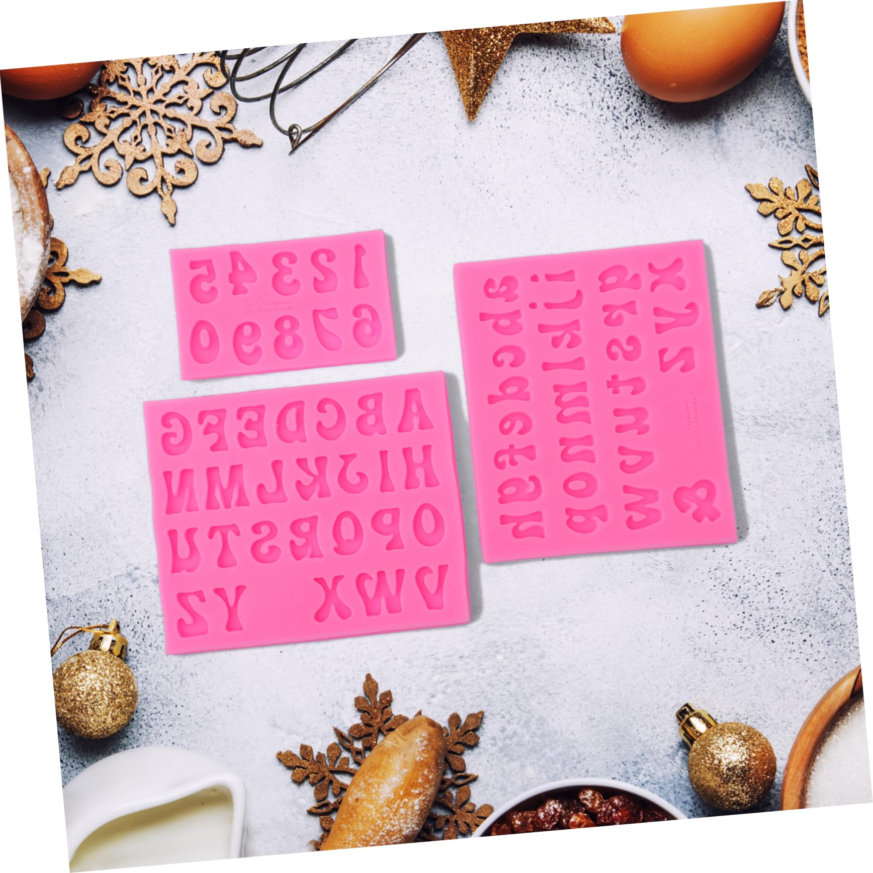 IMIKEYA Set di 4 stampi per lettere di cioccolato alfabeto, stampi per lettere di cioccolato biscotto, stampi per cioccolato, stampo in silicone per cioccolato, gel di silice rosa, 3 pezzi x 4