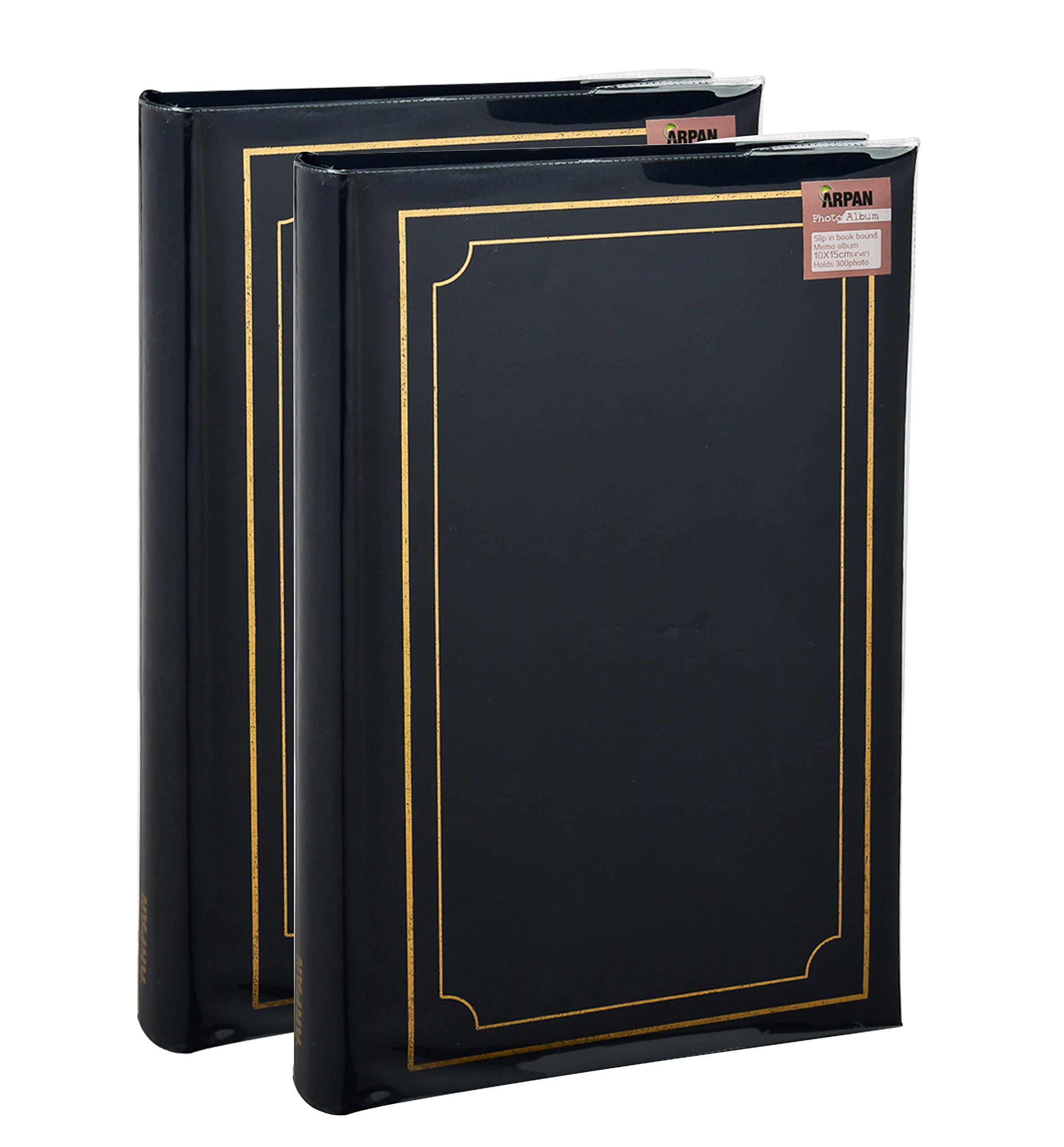 Set of 2 Black Photo Albums – Padded Cover Memo Slip-In Design for 300 Photos 6x4 – Premium 300 Photo Album with Writing Space, CD/DVD Pocket & Index – Perfect 300 Photos 6x4