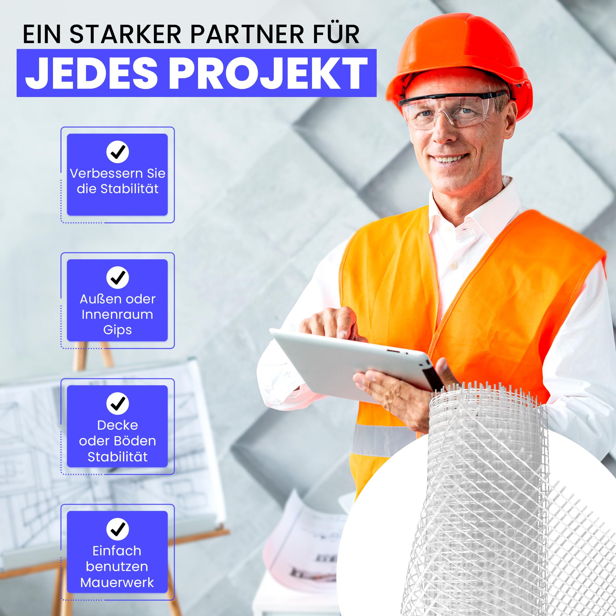 150 m² Armierungsgewebe | 160 g/m² Glasfasergewebe | Armierung Putzgewebe | WDVS-kompatibles Gewebe für Putzsysteme | 3 Rollen Putz Fassade Dämmung