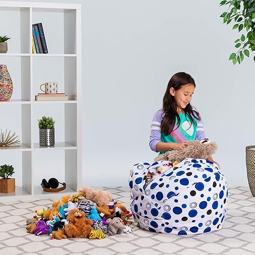 Miniatura 6 de Posh Stuffable - Sillón puff con almacenamiento para niños, contenedor de animales de peluche, organizador de juguetes de niños Lienzo Burbujas Azul
