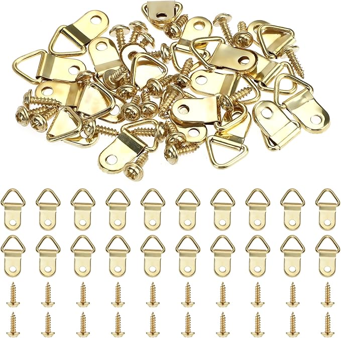 Thinp 20 Sets D Rings for Picture Hanging, Picture Hanging Hooks Metal
