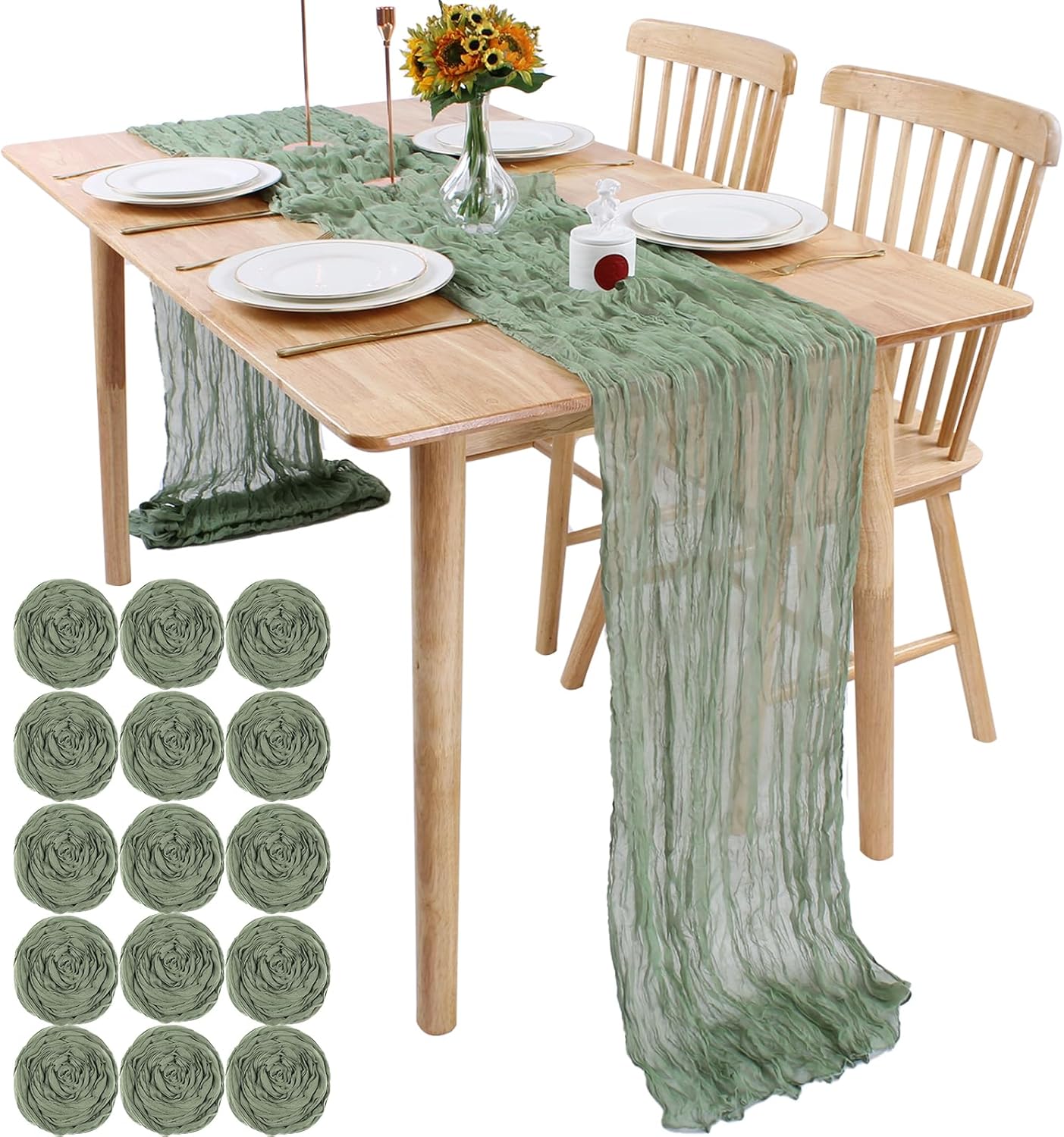 SAJOO Sage Green Cheesecloth Table Runner Gauze Table