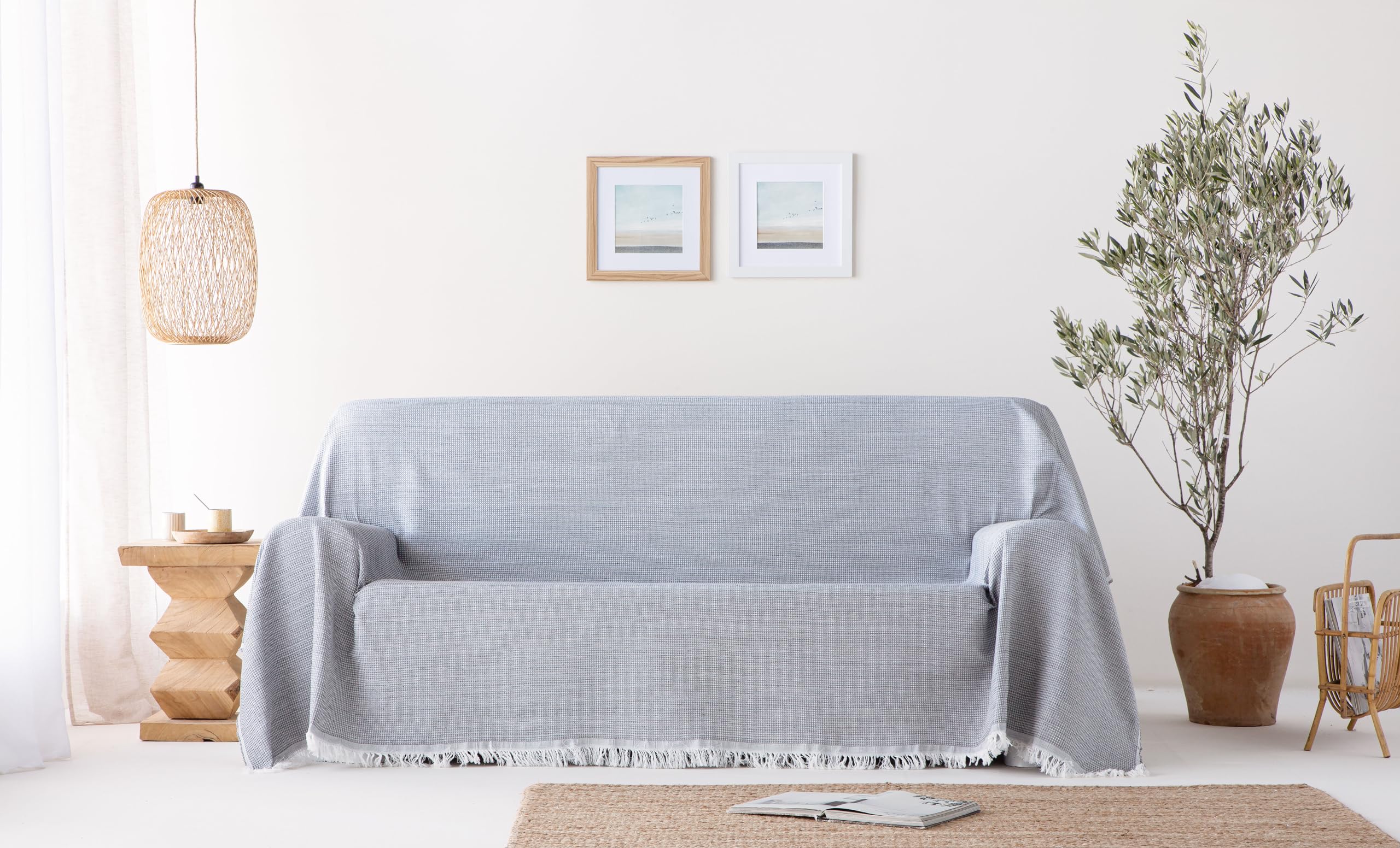 GAMUSI Multi-purpose Bedspread for 90/105 cm Bed and Sofa. Plaid Foulard Bedspread Sofa Cover 2 Seater Soft and Breathable Cotton Honeycomb - Image 2