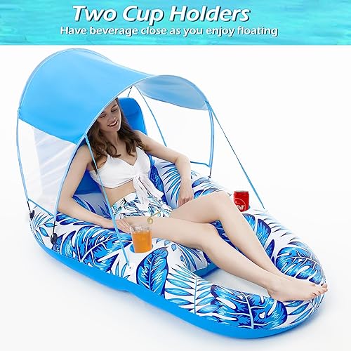 Miniatura 5 de Jasonwell Flotadores de piscina con dosel – Flotador inflable de piscina para adultos, tumbona flotante, balsa flotante para piscina, lago, sala de