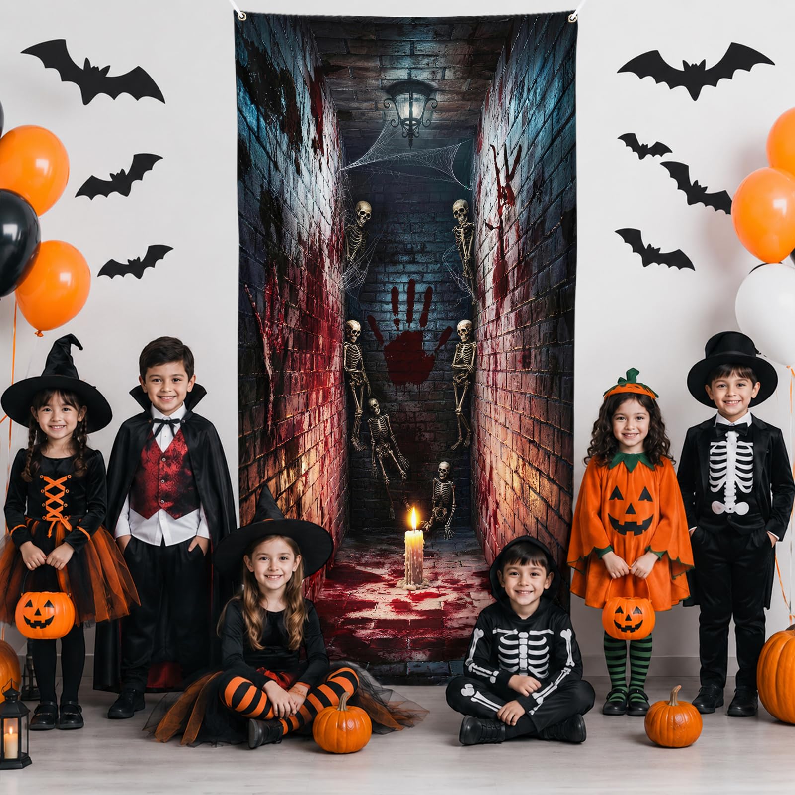 Dekoracje na drzwi Halloween, baner, cukierek albo psikus, Halloween, osłona drzwi, tkanina, horror, szkielet, korytarz, wiszące drzwi, Halloween, baner, dekoracja na drzwi wejściowe, werandę, na