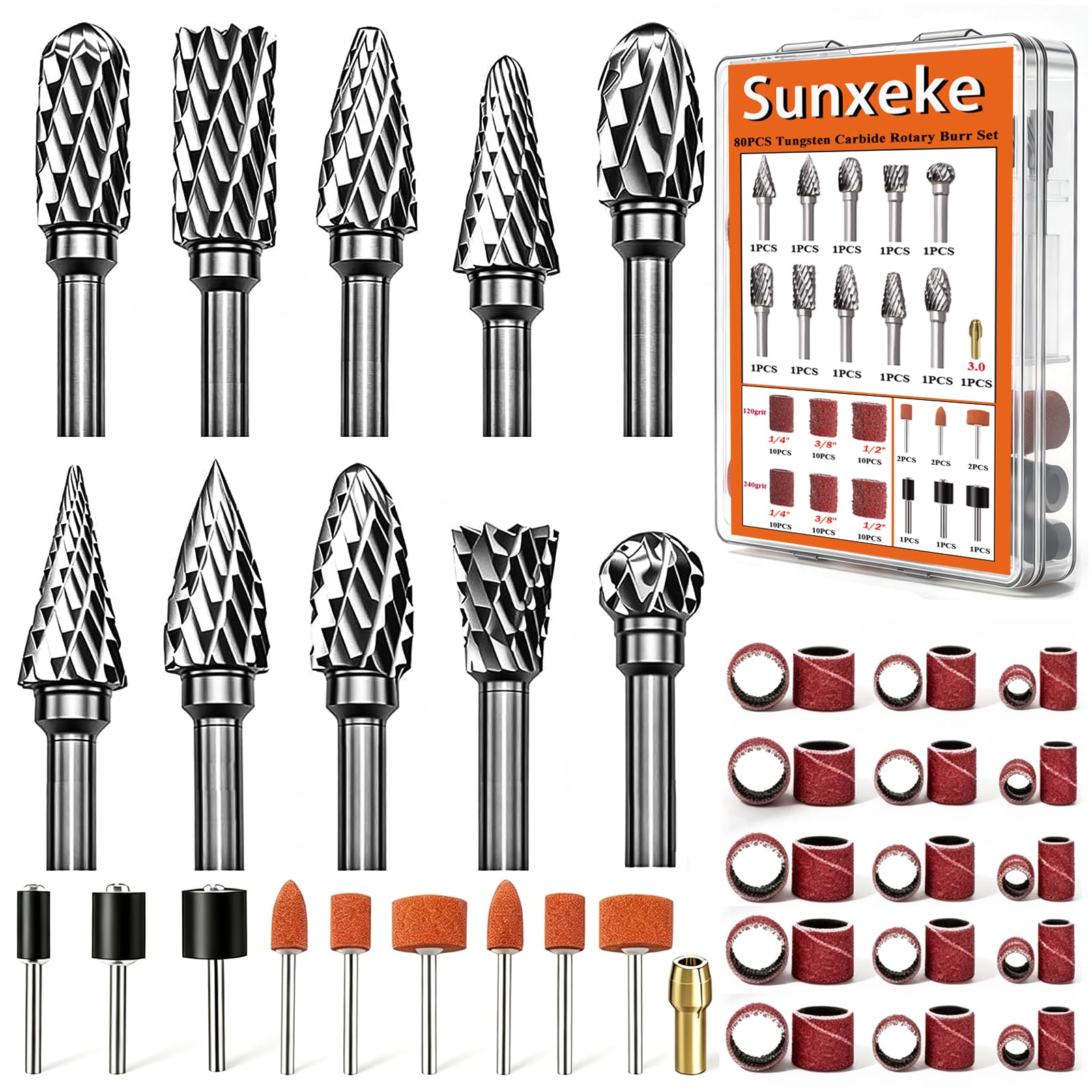 Sunxeke 80PCS Tungsten Carbide Rotary Burr Set