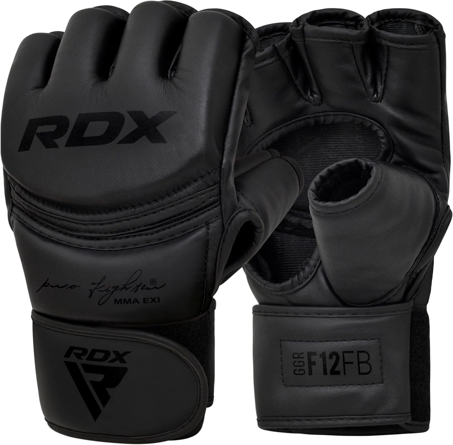 RDX F12 MMA Grappling Sparring Gloves - Maya Hide Leather Half-Finger Mitts, Tri-Slabbed Padding, Dual Wrist Support for Muay Thai Kickboxing