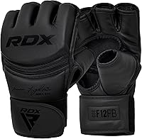 RDX F12 MMA Grappling Sparring Gloves - Maya Hide Leather Half-Finger Mitts, Tri-Slabbed Padding, Dual Wrist Support for Muay Thai Kickboxing