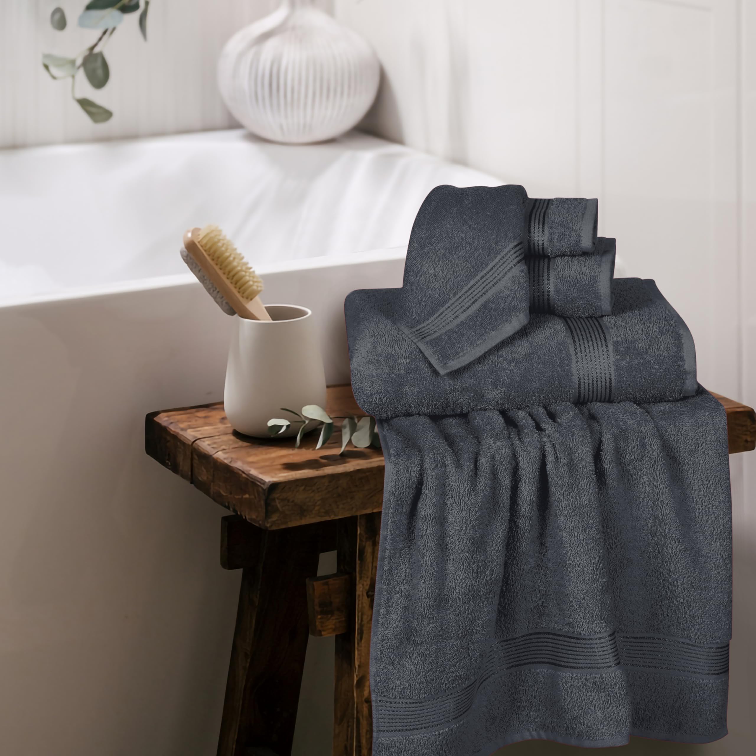 Belizzi Home Ultra Soft 6 Pack Cotton Towel Set, Contains 2 Bath Towels 28x55 inch, 2 Hand Towels 16x24 inch & 2 Wash Coths 12x12 inch, Ideal Everyday use, Compact & Lightweight - Charcoal Grey