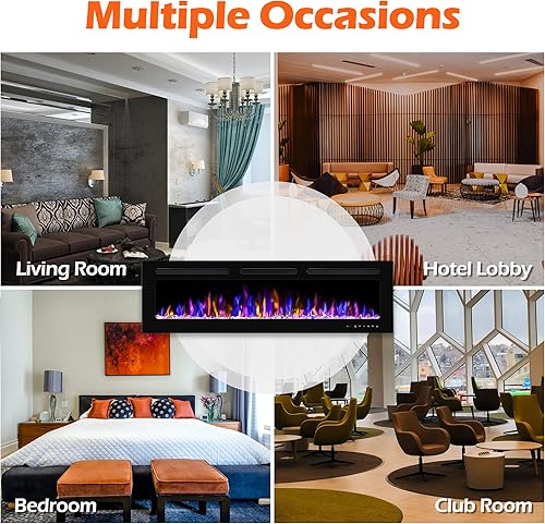 Miniatura 7 de BETELNUT Chimenea eléctrica de 60 pulgadas montada en la pared y empotrada con control remoto calentador de chimenea de pared ultrafino de 7501500 W
