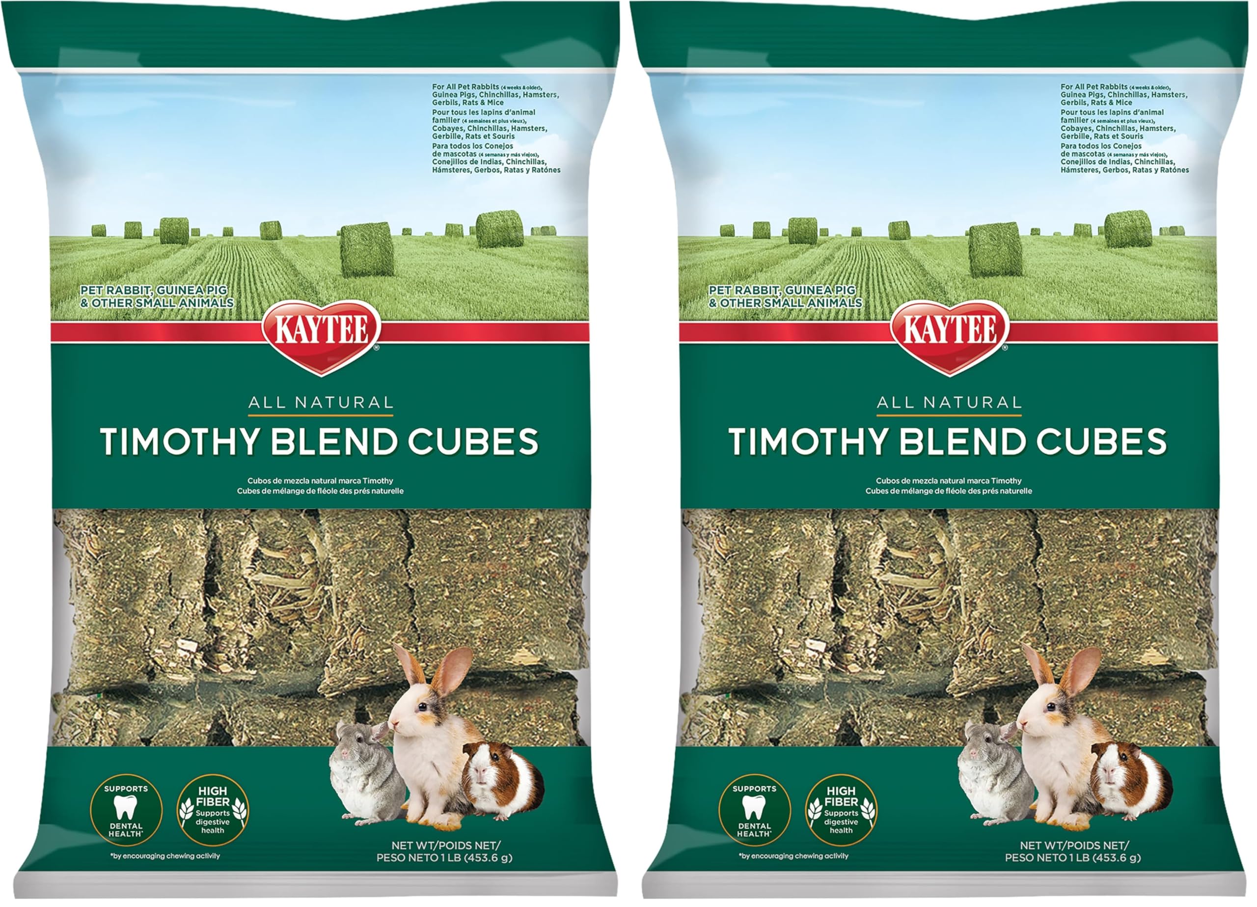 Kaytee Timothy Hay Blend Cubes for Pet Rabbits, Guinea Pigs, Chinchillas, and Other Small Animals, 1 Pound (Pack of 2)