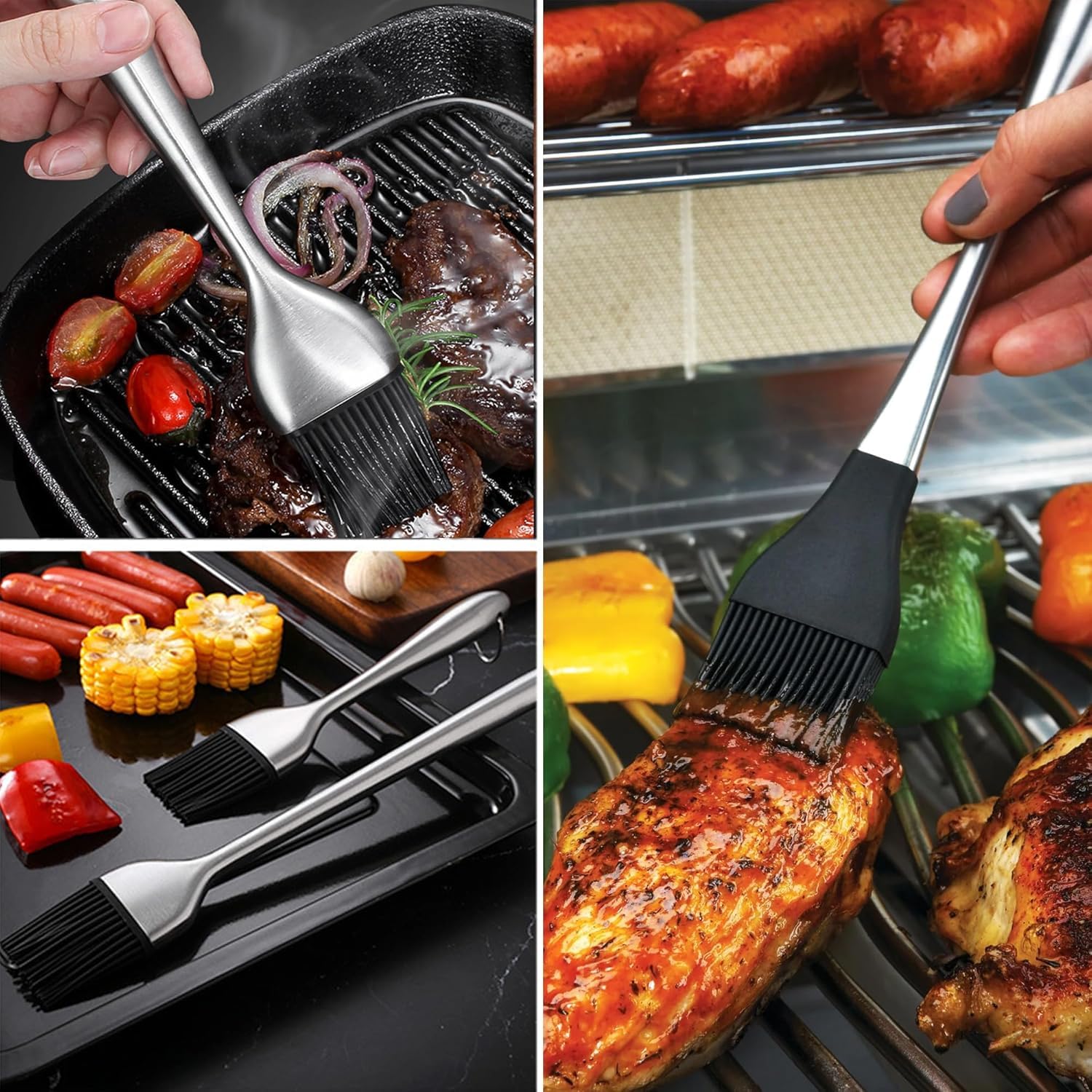 Spazzola per Olio per Barbecue Resistente Calore Testina in Silicone Pennelli per Pasticceria Strumento per Arrostire con Maniglia in Acciaio Inossidabile per BBQ Cottura Forno Cucinando(30cm)