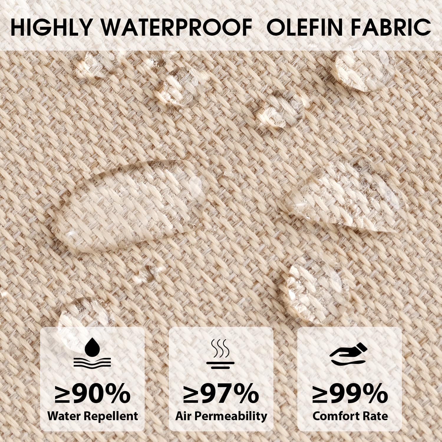 Outdoor Lounge Chair Cushions Set of 2 with Pillow, Olefin Waterproof and Fade Resistant Patio Pool Chaise Lounge Cushions Replacement for Indoor Furniture with Ties, 74 x 22 x 4.5 Inches, Lvory