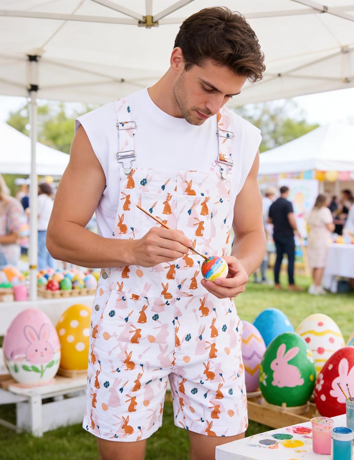 Bib Overalls for Men Adjustable Straps Work Coveralls Printed Shorts Jumpsuit